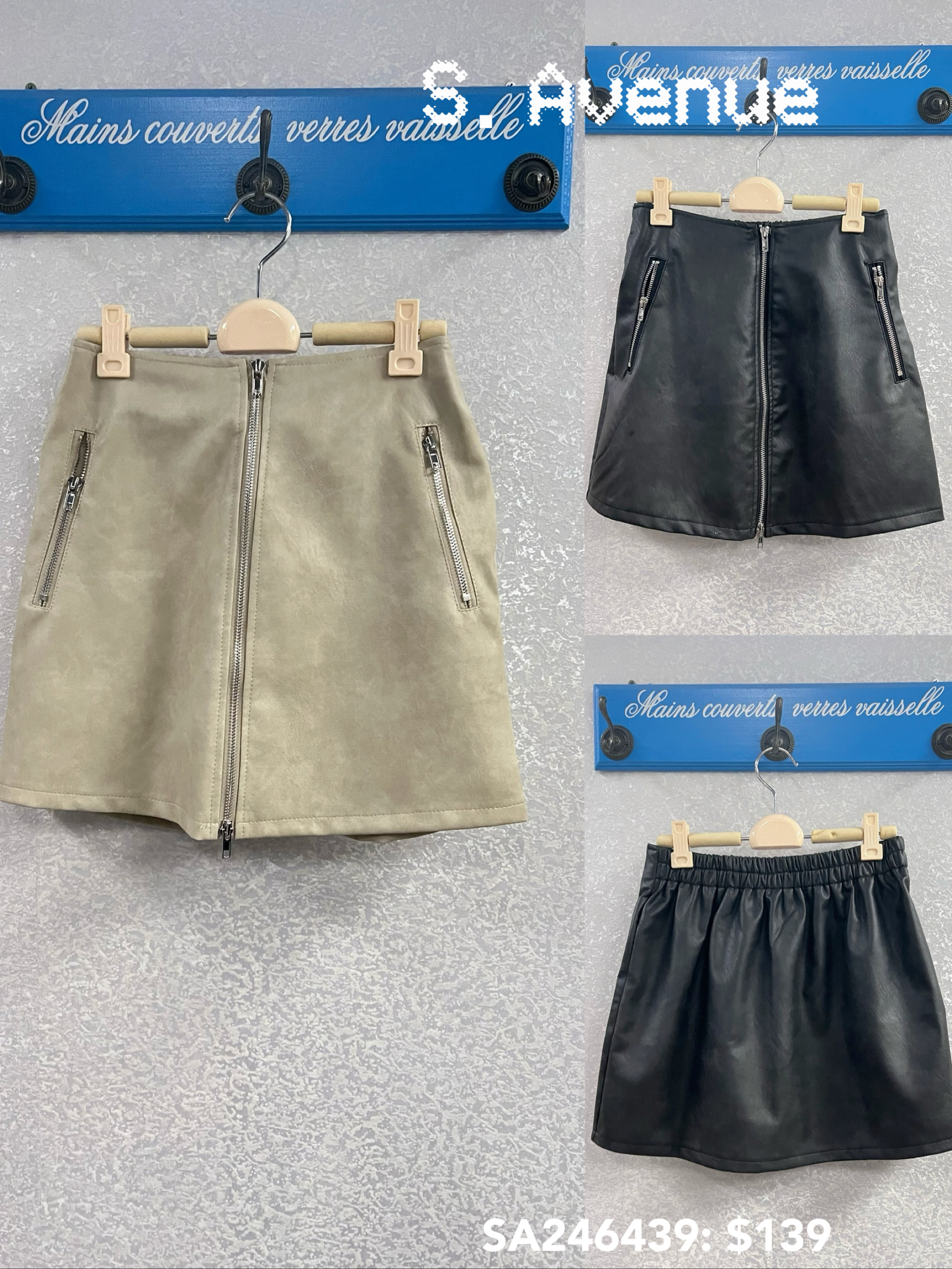 SA246439: 後橡筋腰前拉錬A字半截裙