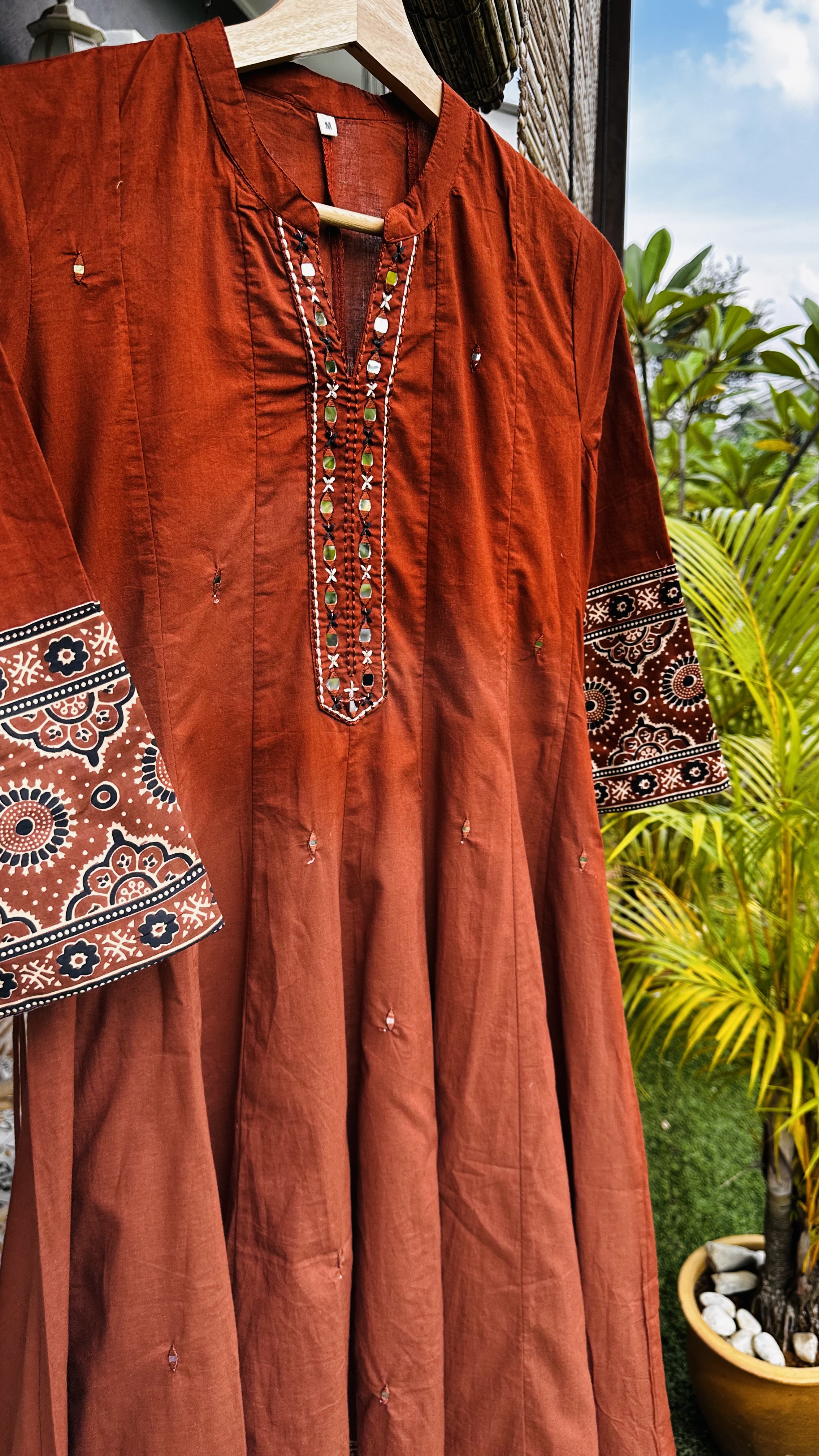 Earthy Rust Orange Anarkali Kurta Set with Heavy borders