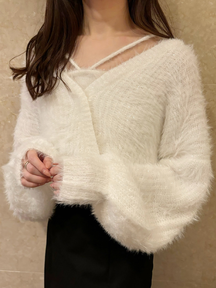 多個穿法💓微閃毛衣套裝(背心+上衣)(JP)白色311966