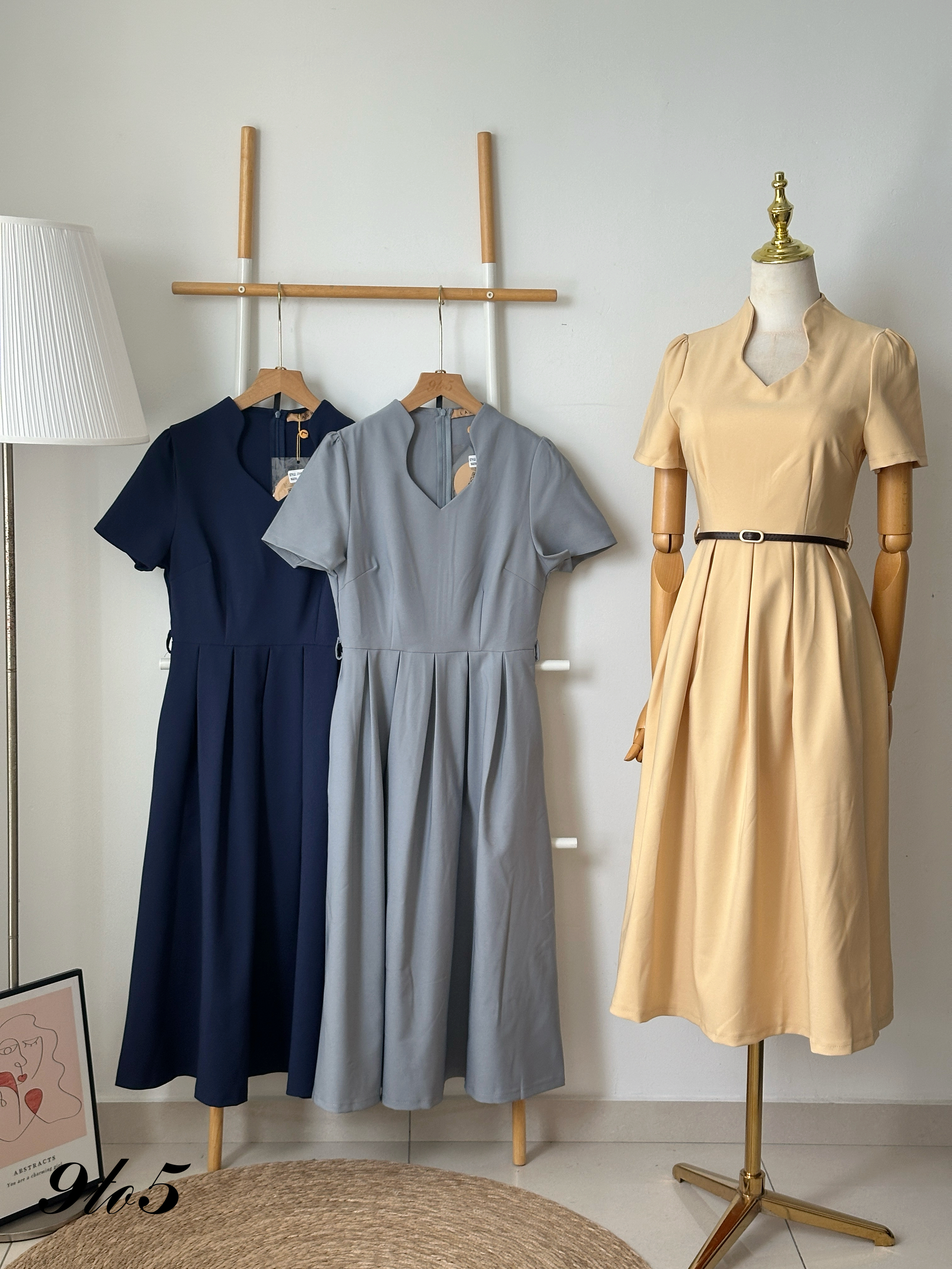 D2356 Diamond Neck Dress - 3 Colors 