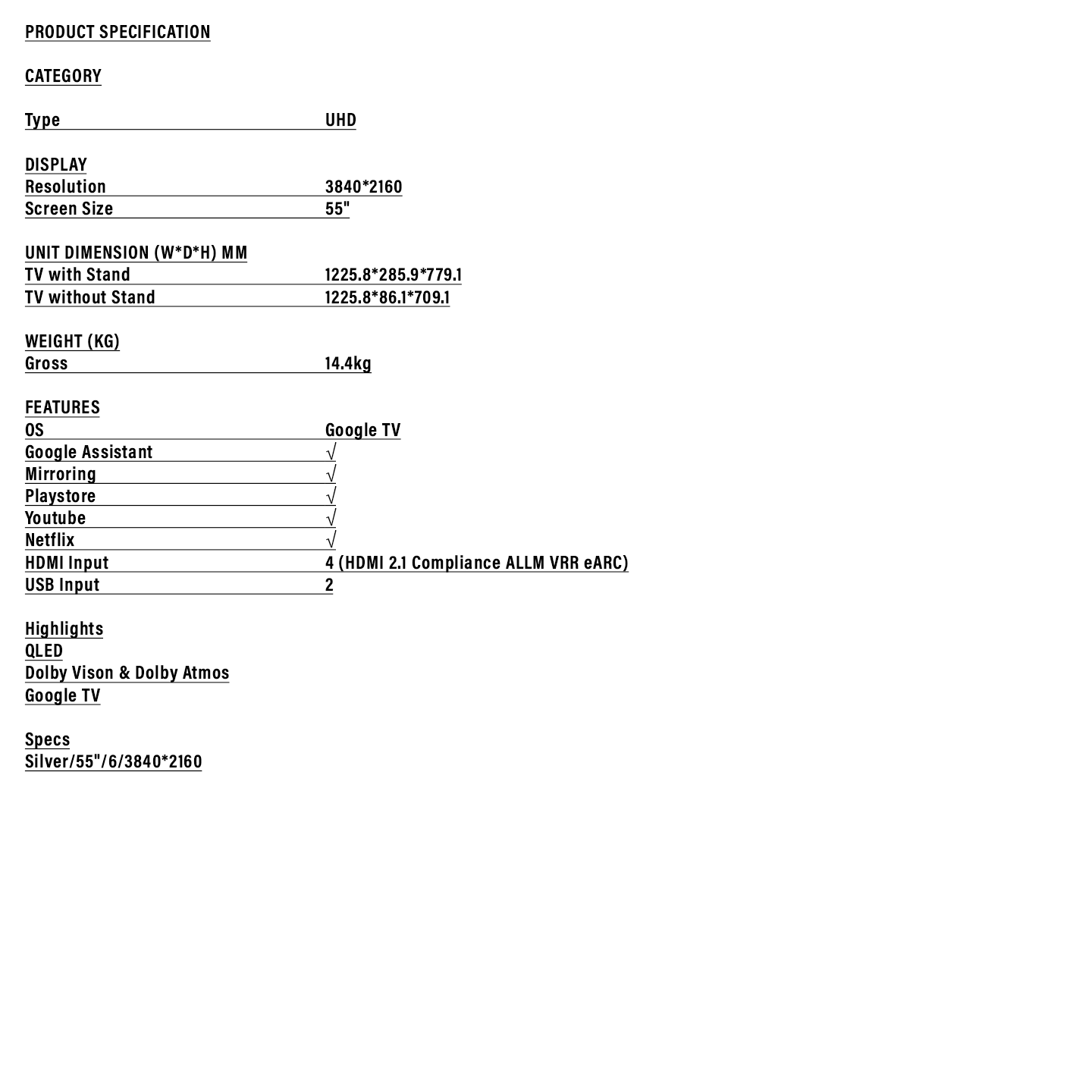 Haier 55" HQLED Smart TV (H55P750UX)