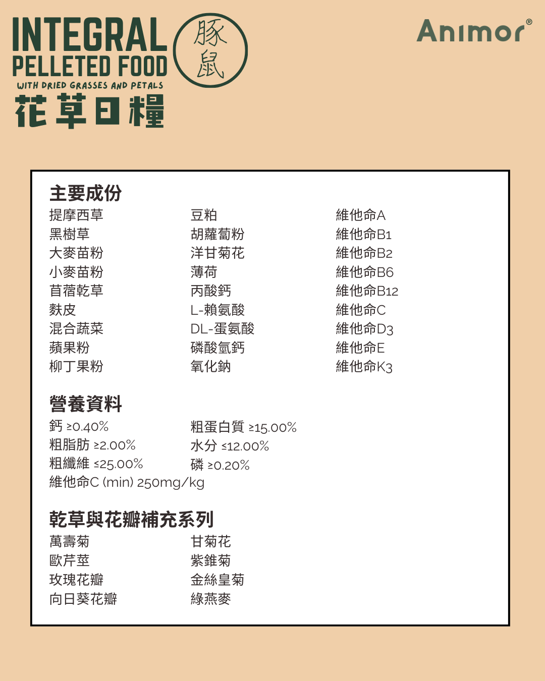 香港 Animor 花語日糧(天竺鼠) 2kg