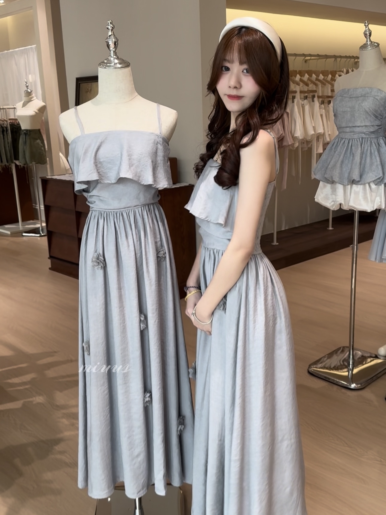 1700 RUFFLE STRAPLESS 3D FLOWER MAXI DRESS 荷叶边立体花吊带长裙