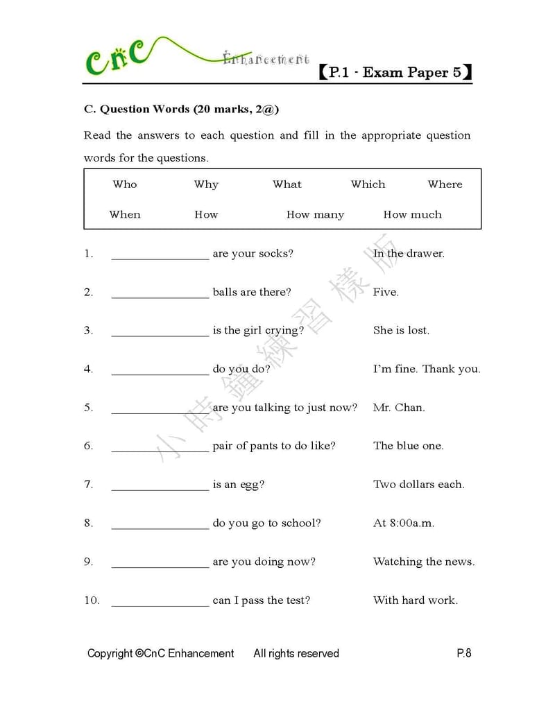 模擬試卷 (一年級)