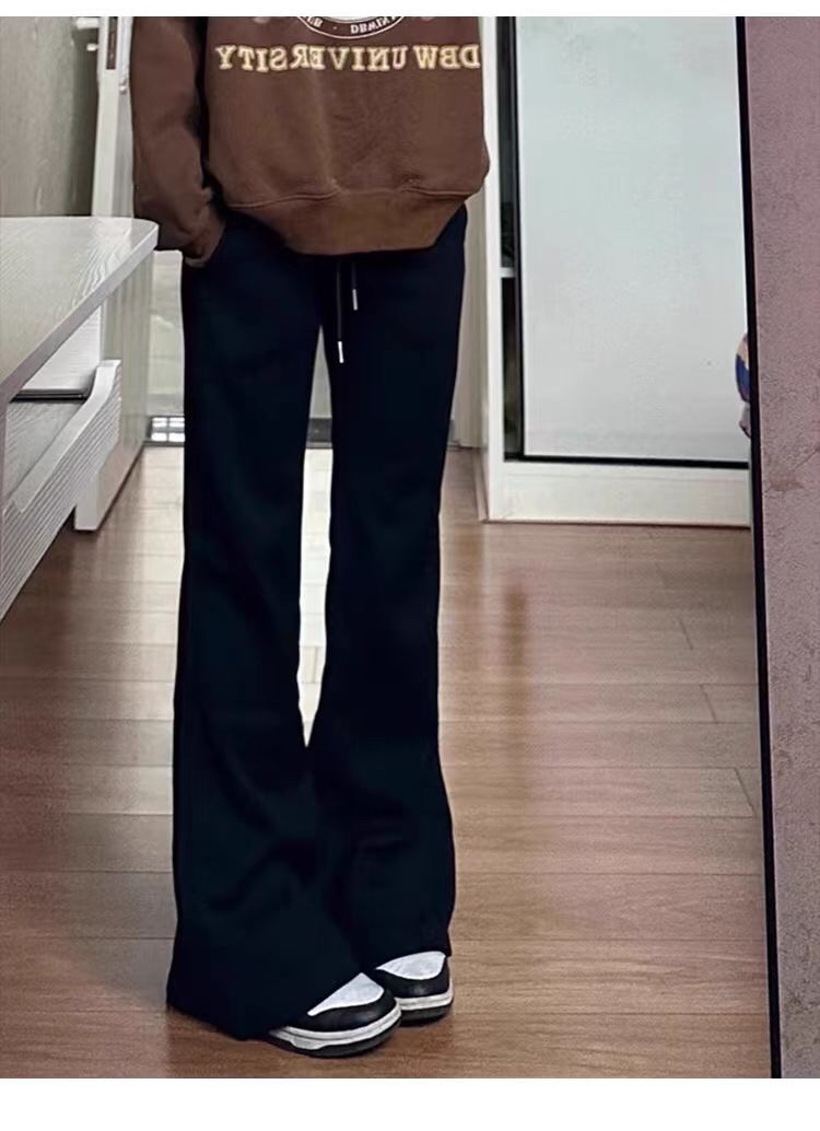 B09(5930) 韩版休闲风松紧腰微喇黑灰长裤