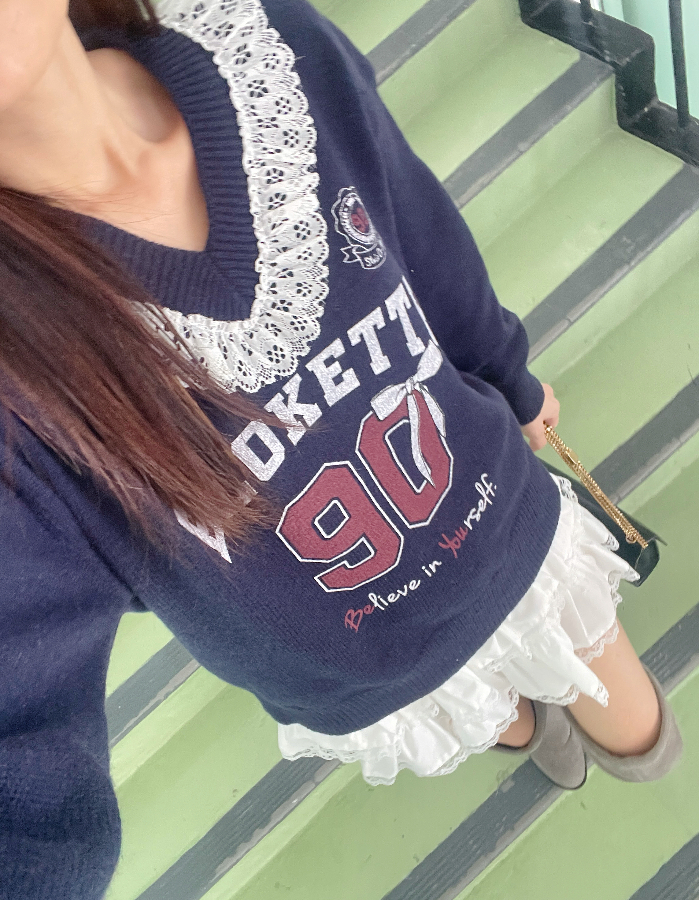 K5532 Lace邊V領針織top