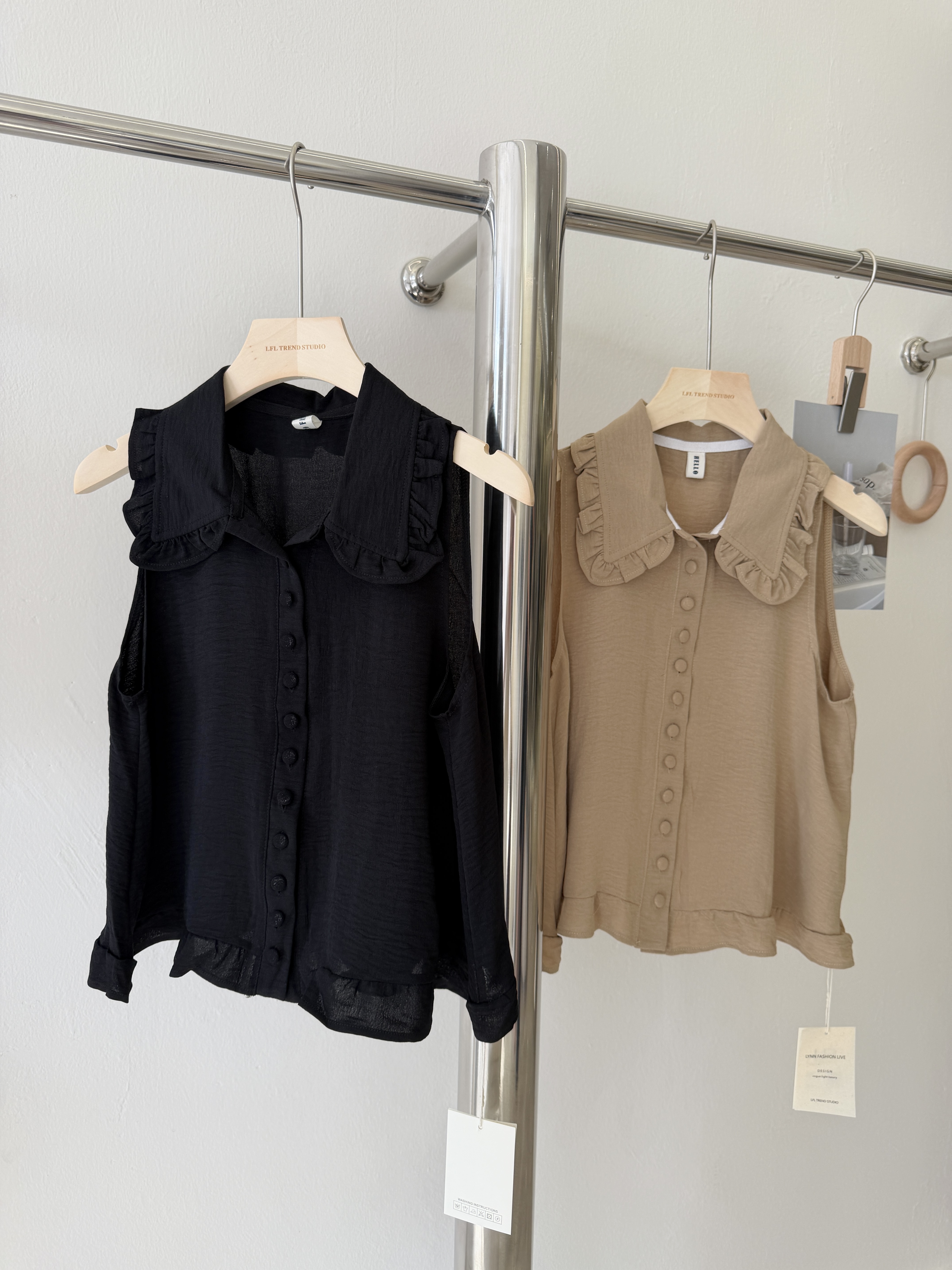 6547 韩系木耳边翻领背心