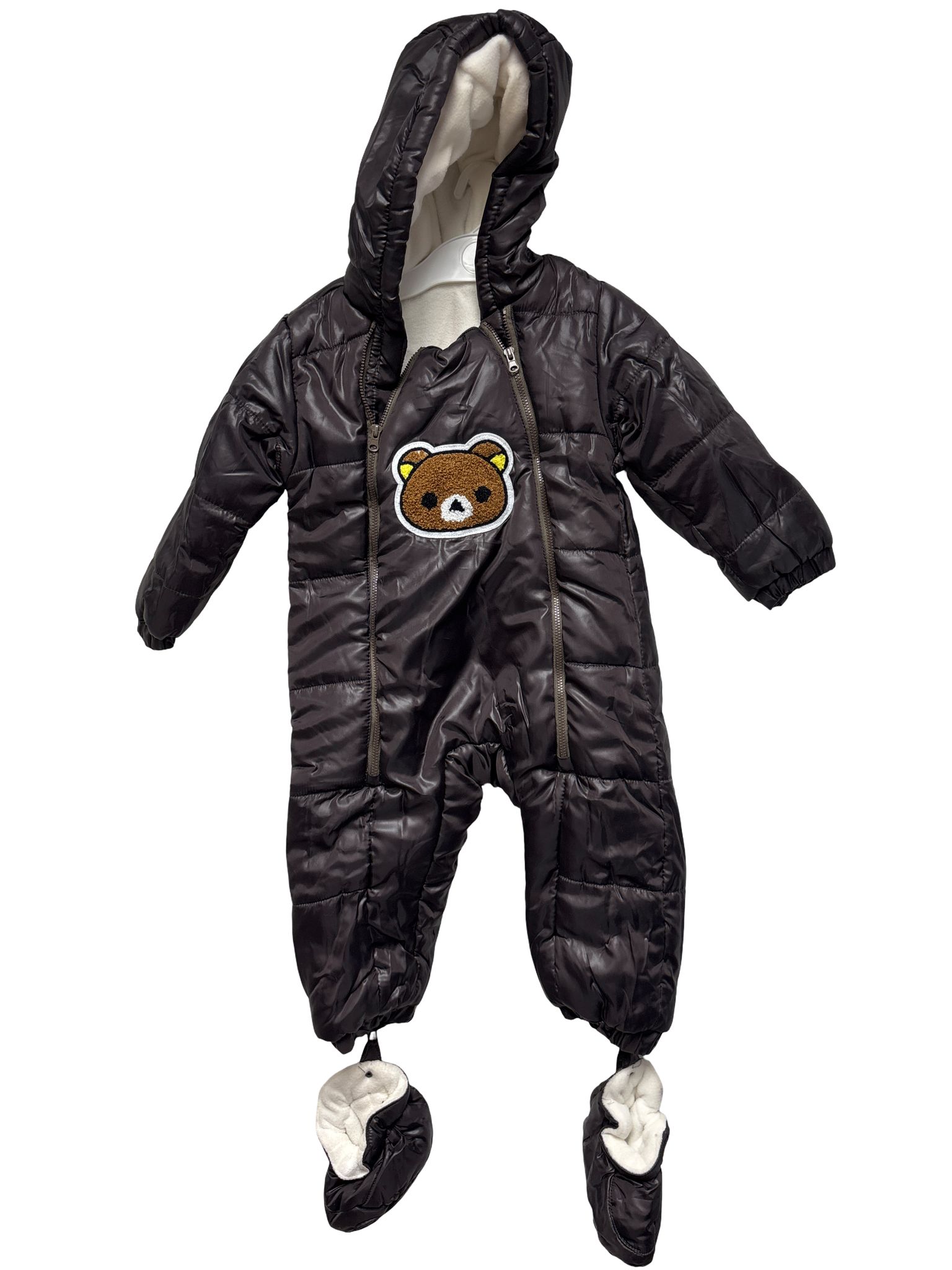 熊仔啡色厚身長袖連身褲（入邊係厚絨質地） 連埋腳套 80碼9-12m 清貨不設儲貨-