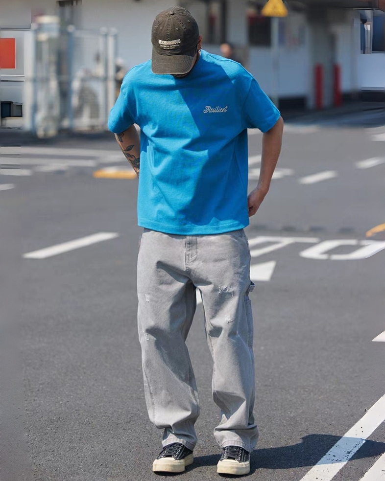 M1338 重磅洗水綉花短袖Tee