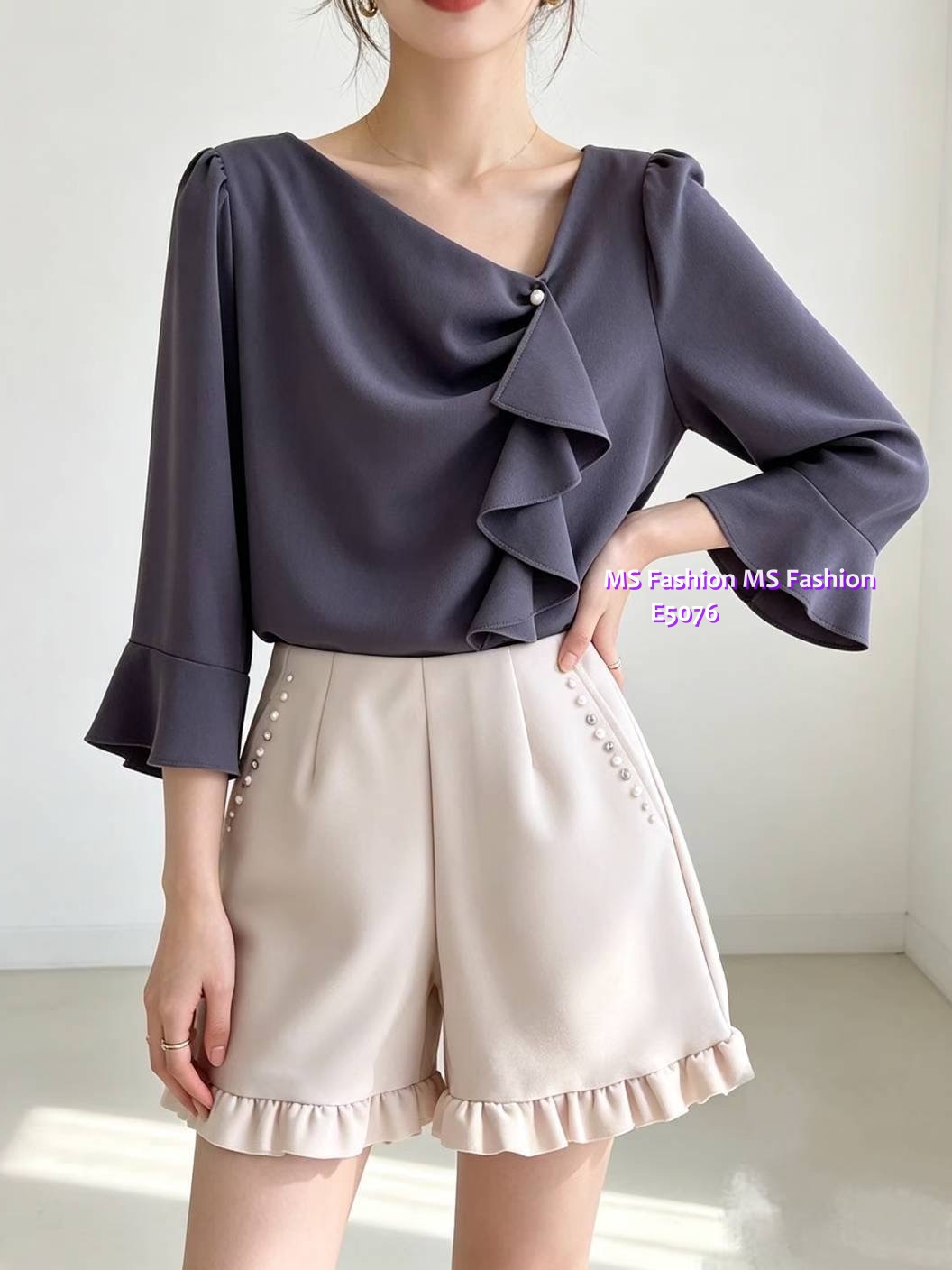 E5076 靚料V領ruffle top
