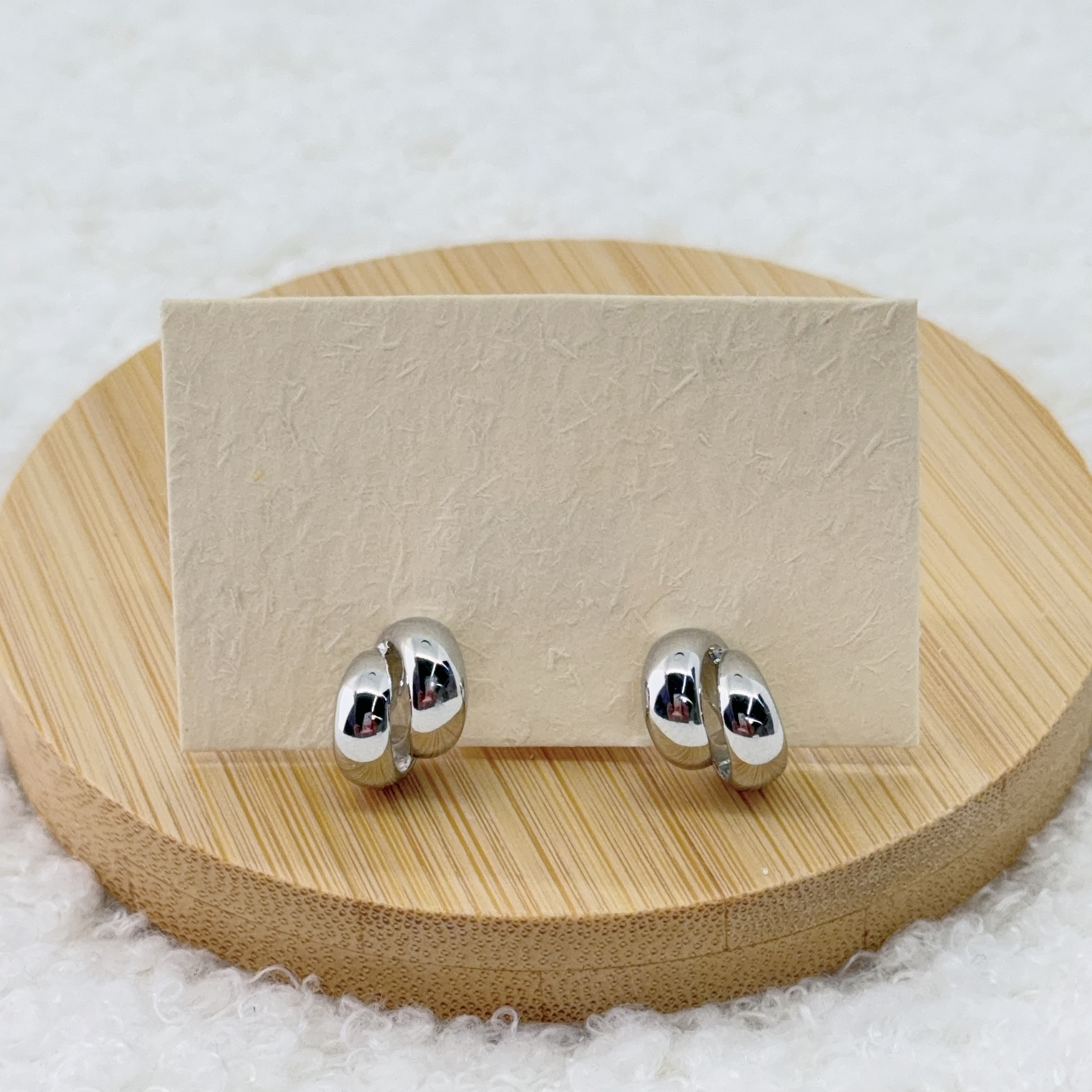 銀色簡約厚雙行耳環 (925 Silver Post)
