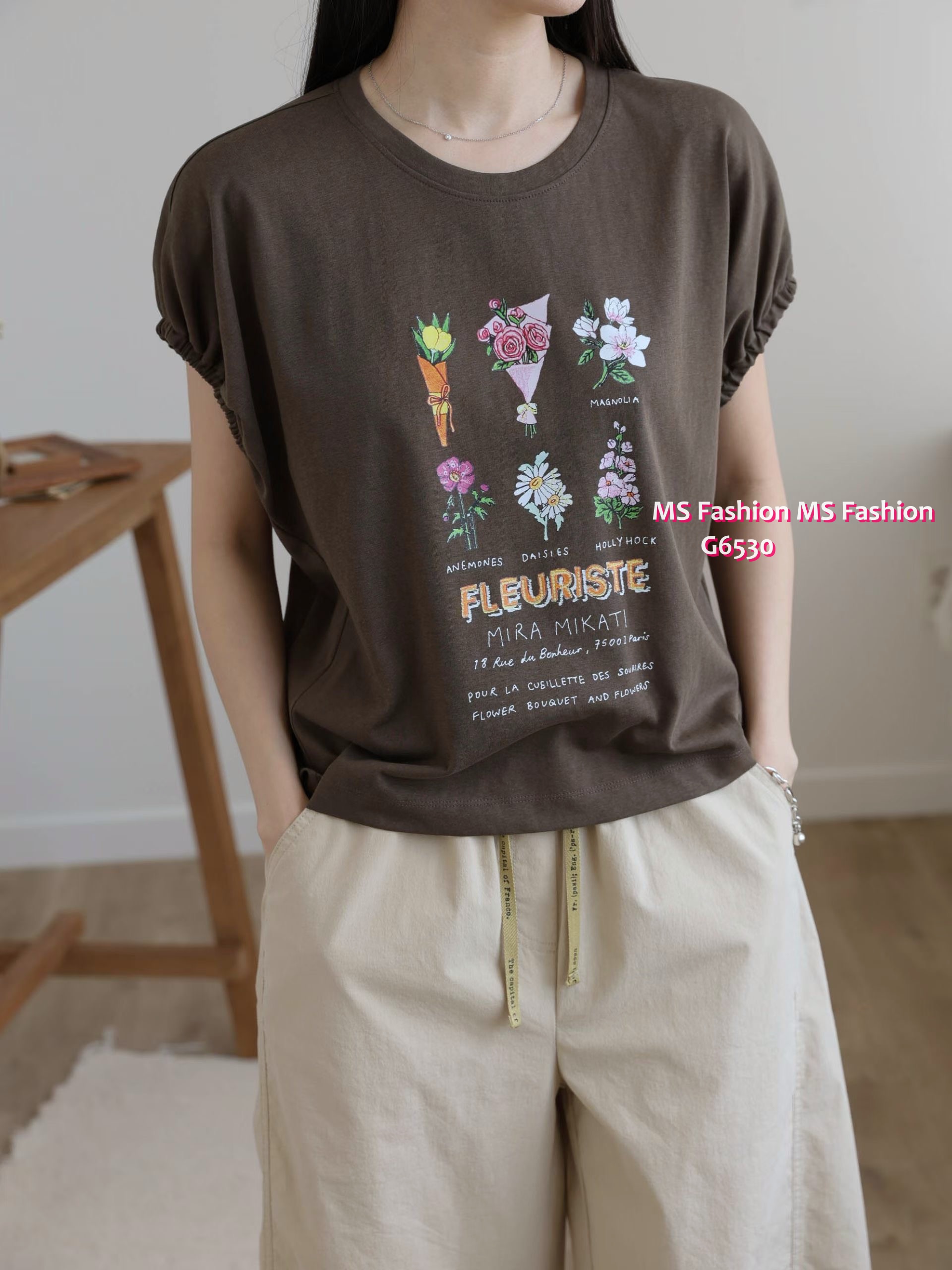 G6552 靚花print橡筋袖top