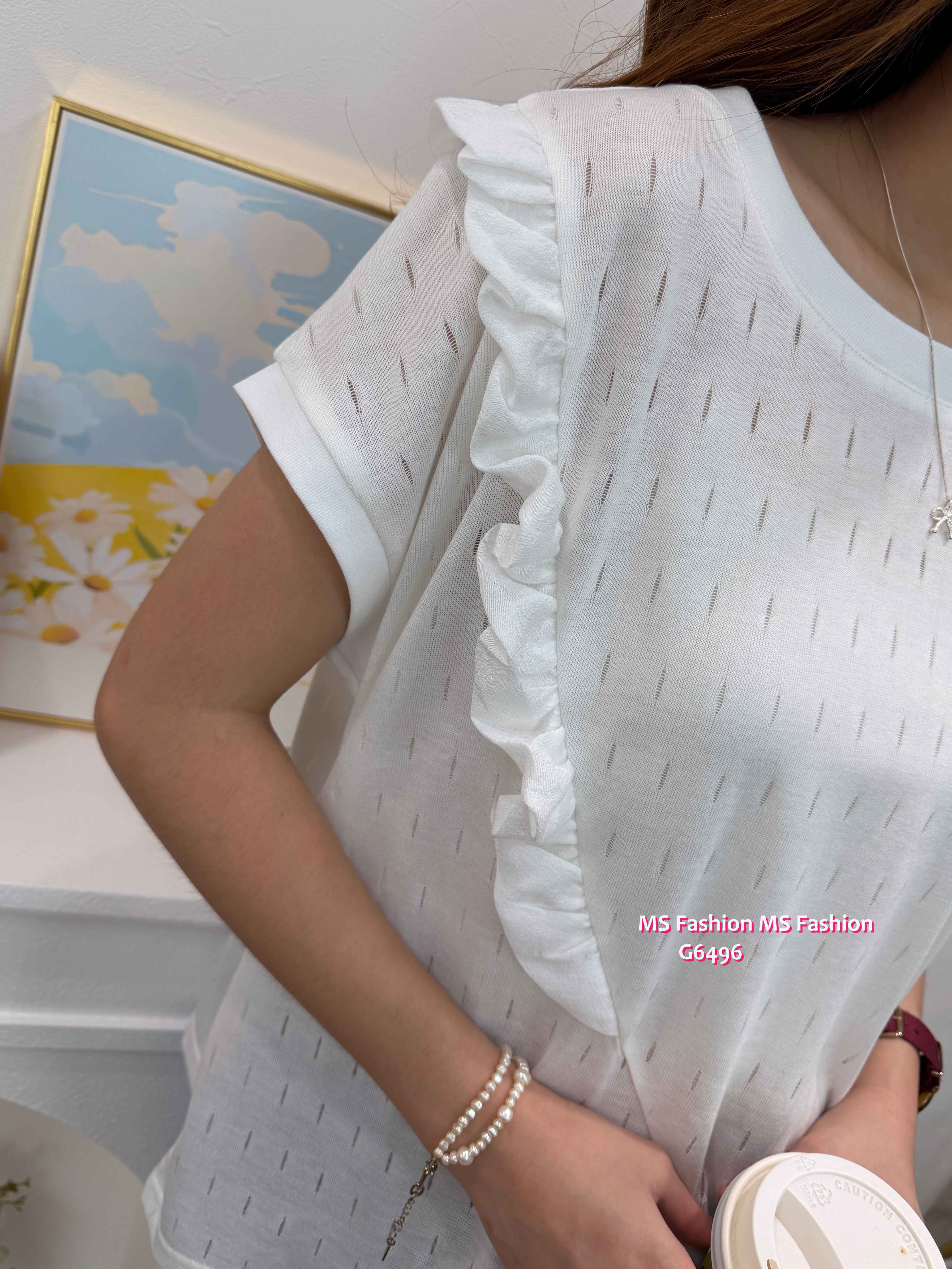 G6496 特色衫腳拼ruffle top