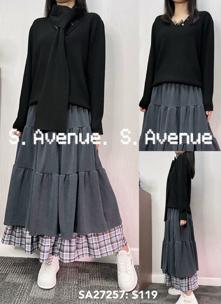 SA27257:長袖V領淨色冷top扣頸巾