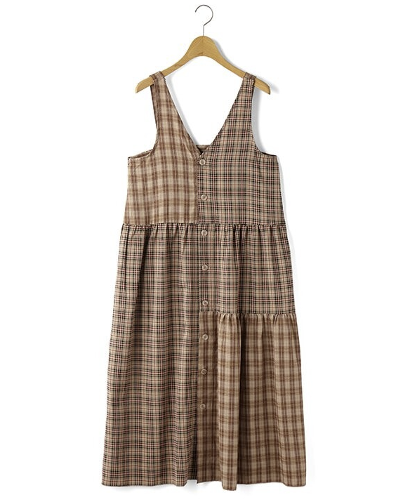 混搭格紋無袖連身裙 - 2026 流行穿搭  女士連身裙 春夏時尚穿搭 成人休閒 日常穿搭 易於配搭 日本直送   #JP-I-260019