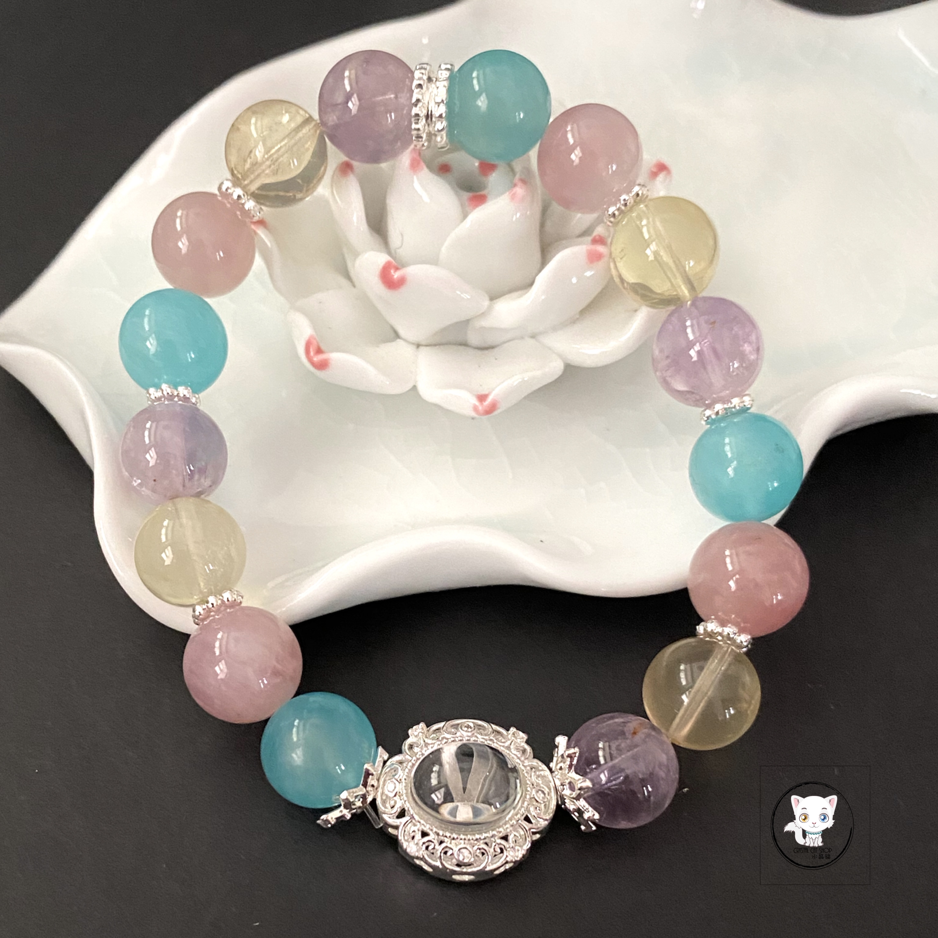 天河石紫晶馬粉多寶手鏈 10mm