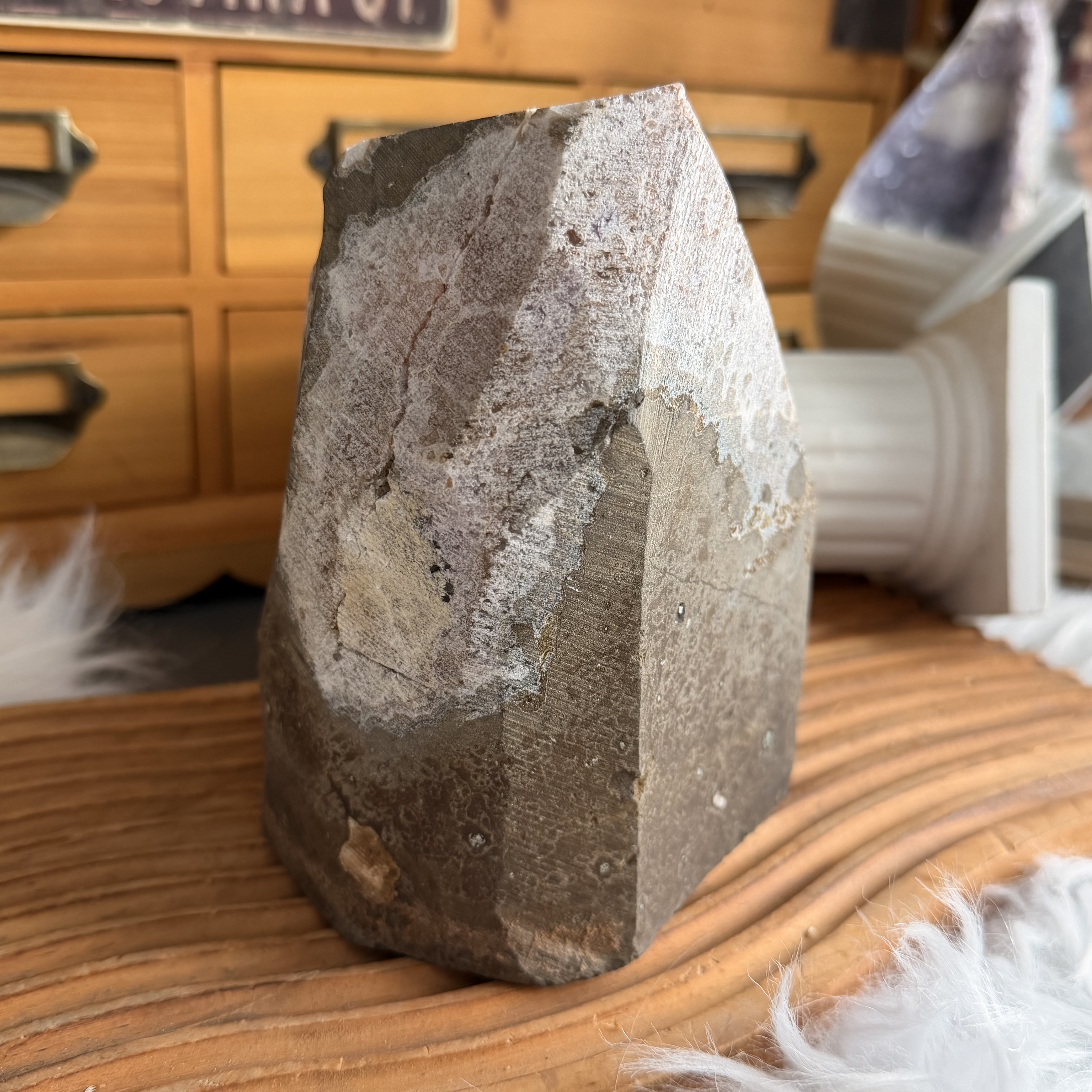 原皮紫水晶共生方解石擺件