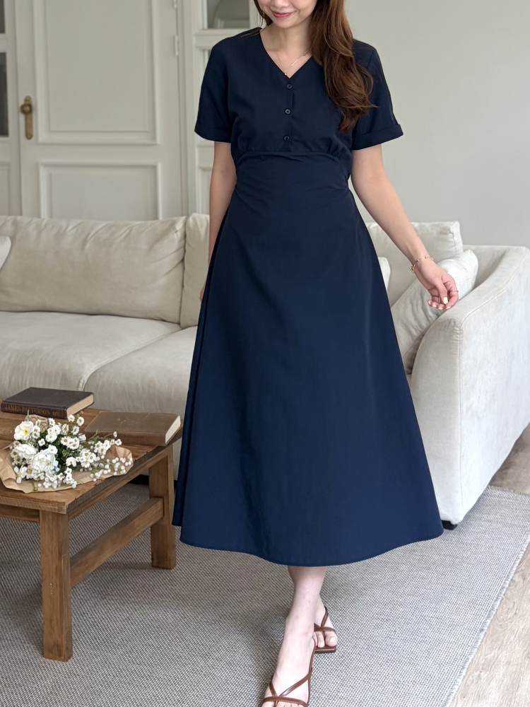 Evie Front Button Dress (Navy)