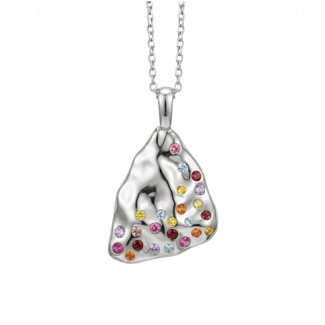 「水龍系列・法式流金・扇角頸鏈」｜925純銀漣漪 • 細碎彩寶 • 低奢日常守護