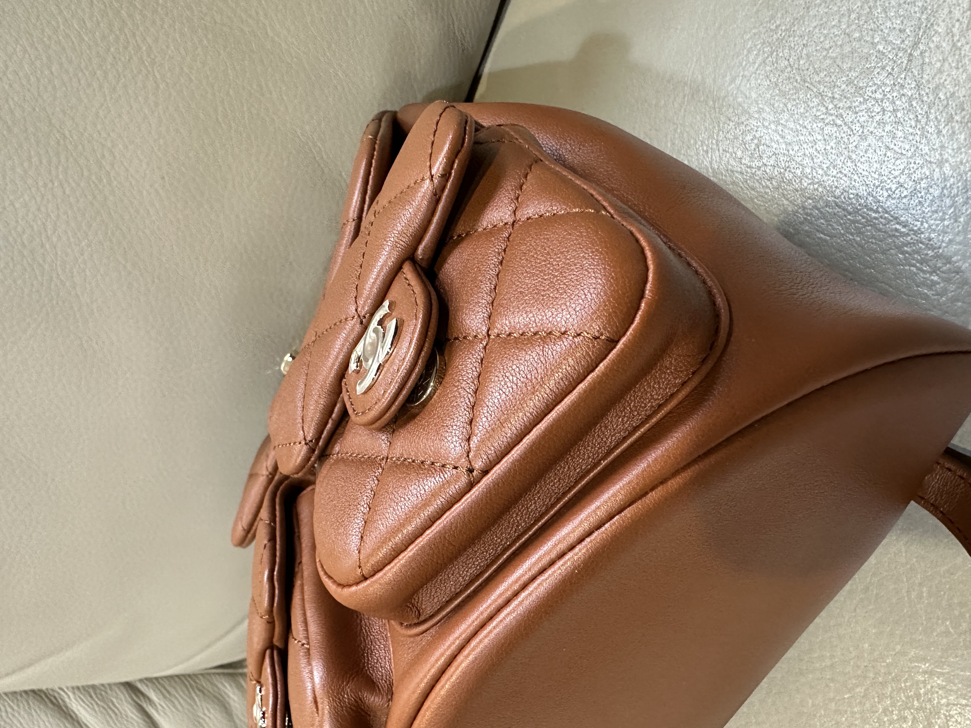 Pre-Owned Chanel Light Brown Quilted Grained Calfskin Duma Pockets Backpack / Product Code: 26040516