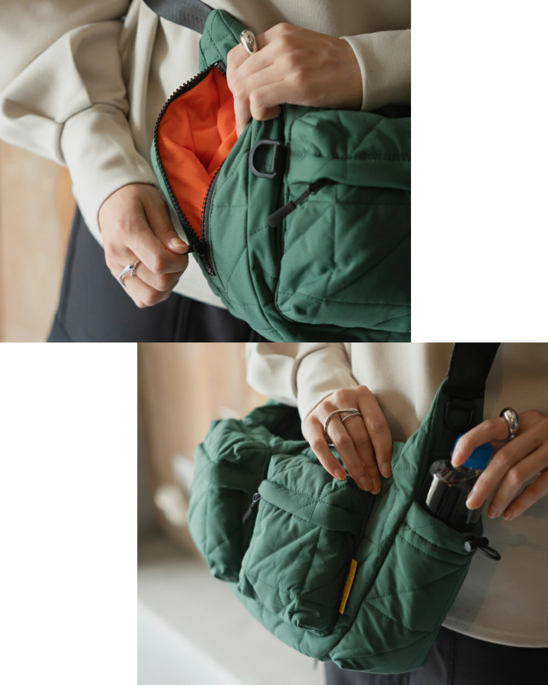 日本代購【 2026新商品 日本直送 KIU 方形夾棉雙口袋 斜孭袋 Square Padded Double Pocket Shoulder Bag 】