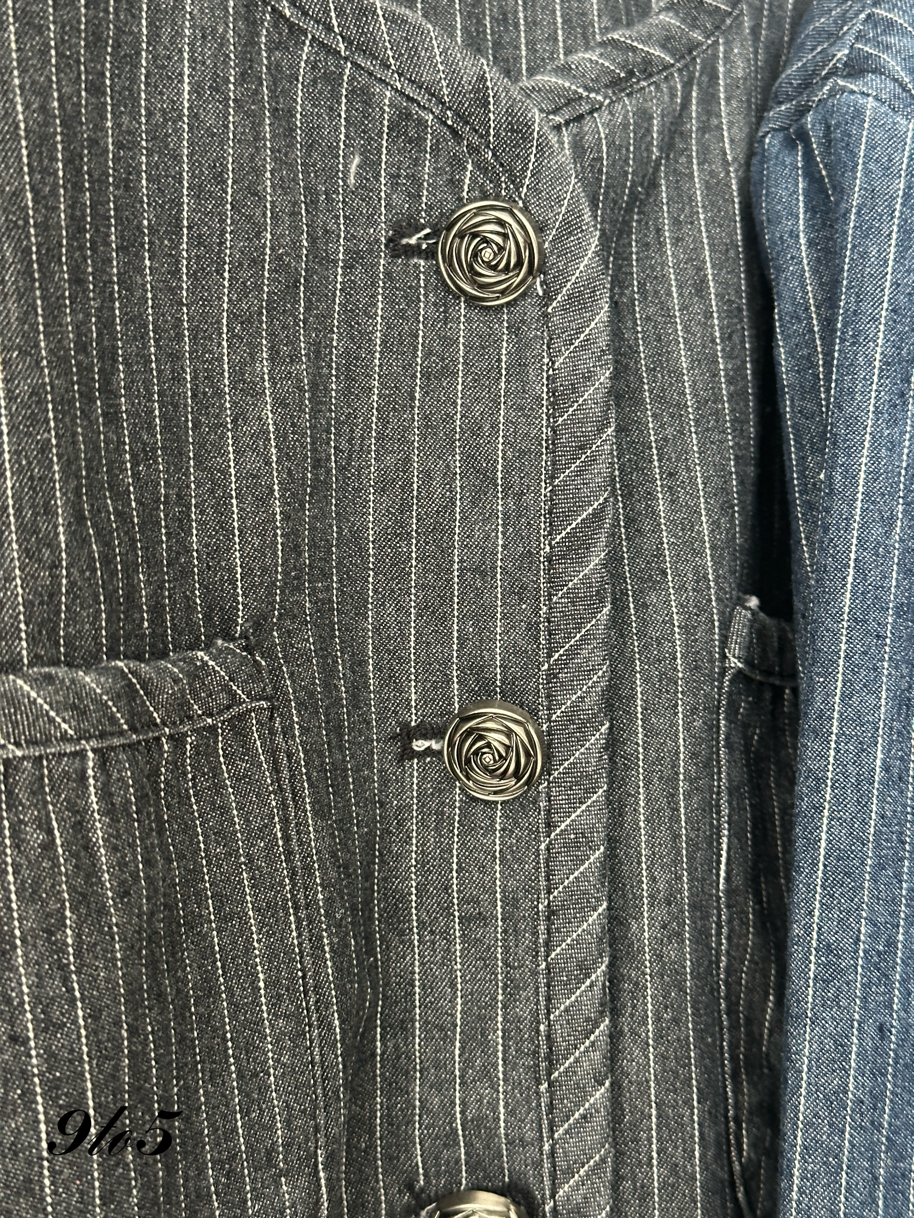 T4035 Striped Denim Jacket - Black & Blue