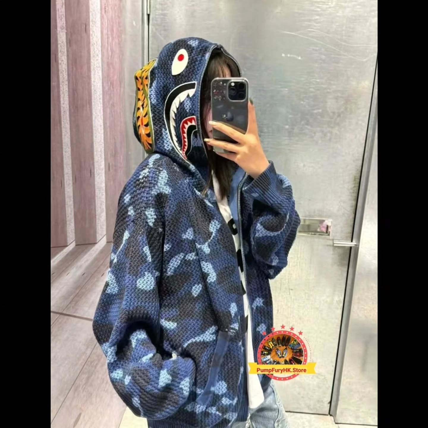 BAPE color camo shark crochet zip