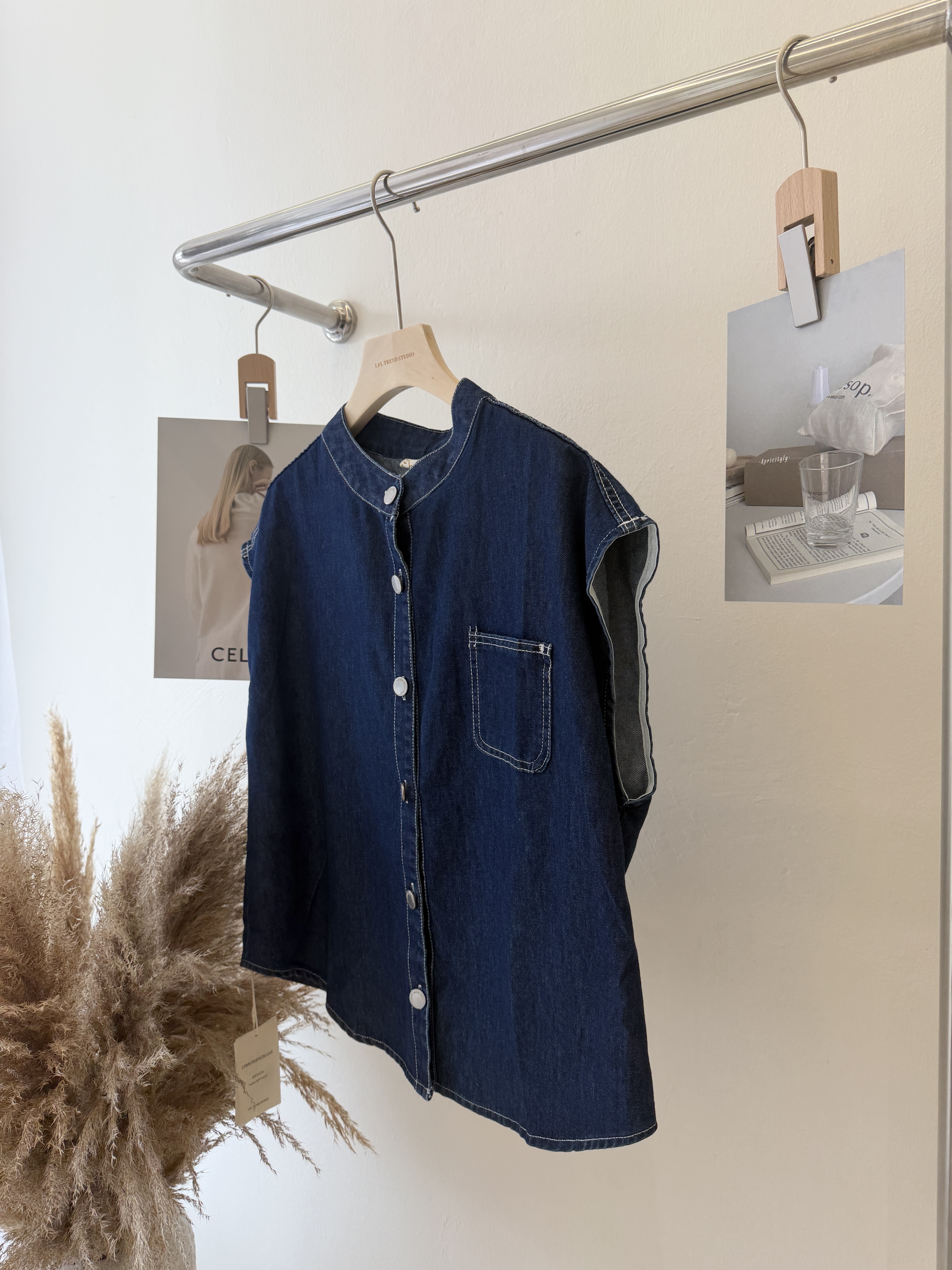 6516 复古无袖牛仔衬衫