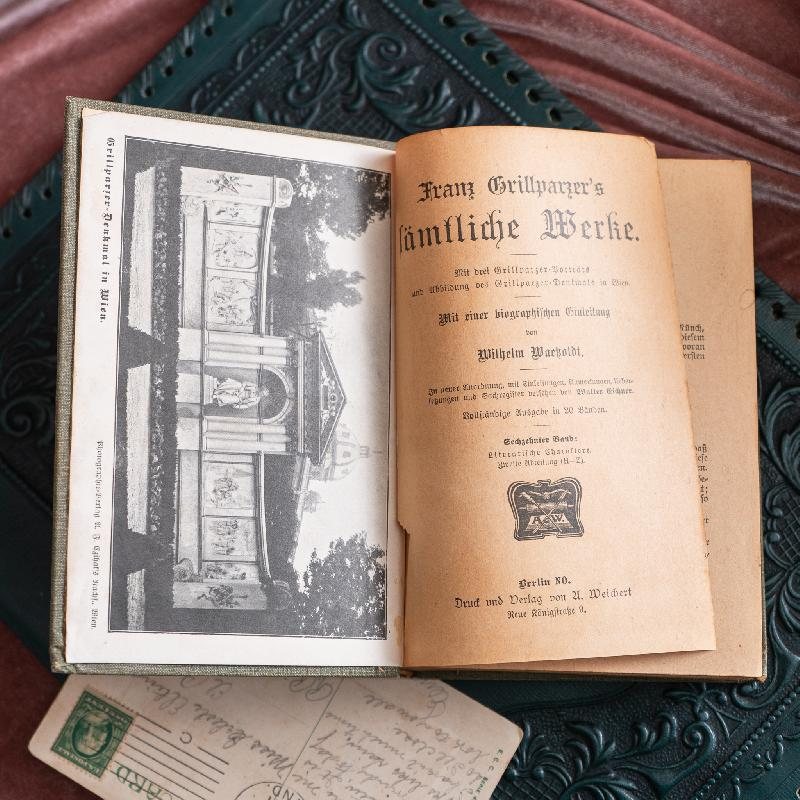 Antique Turn of 20th Century Rich Art Nouveau /Art Deco Graphic Franz Grillparzer's German Book Set of 2 (MW117)