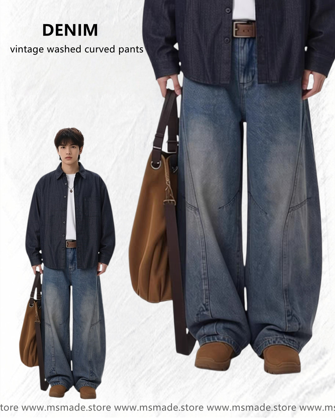 M25258 水洗磨舊彎刀牛仔褲