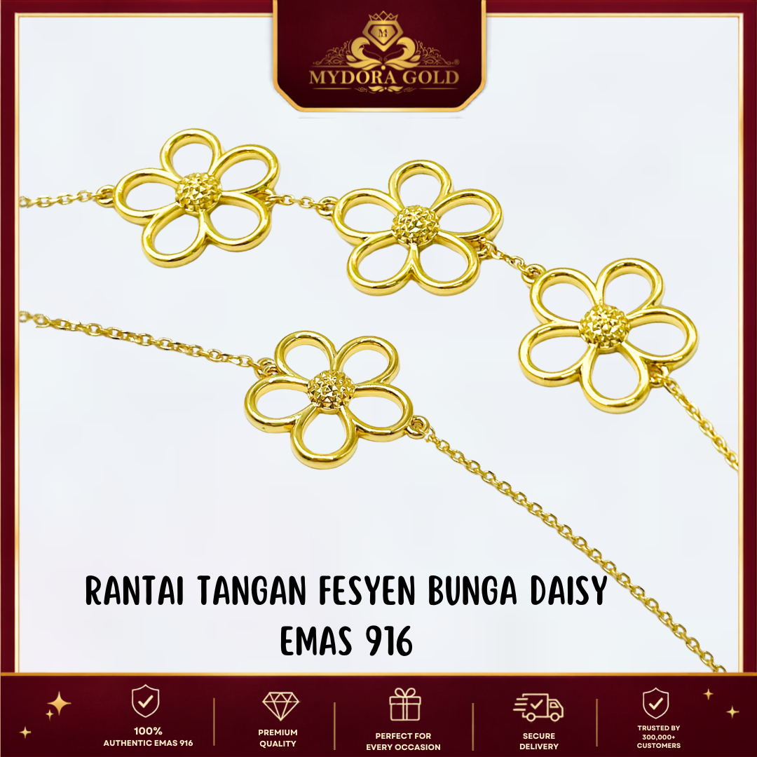 MYDORA Rantai Tangan Fesyen Bunga Daisy l EMAS 916/22K