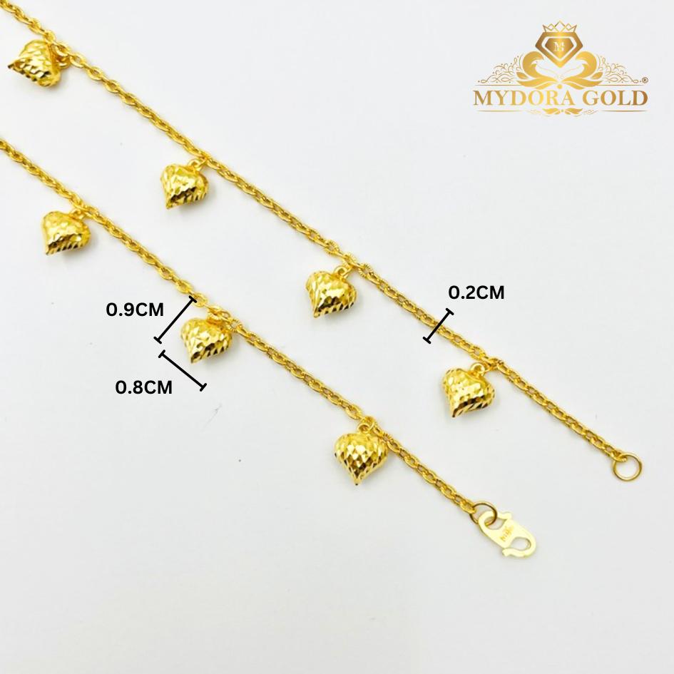 MYDORA Rantai Tangan Mini Sauh Matahari Gantung 5 Love Pahat | EMAS 916/22k