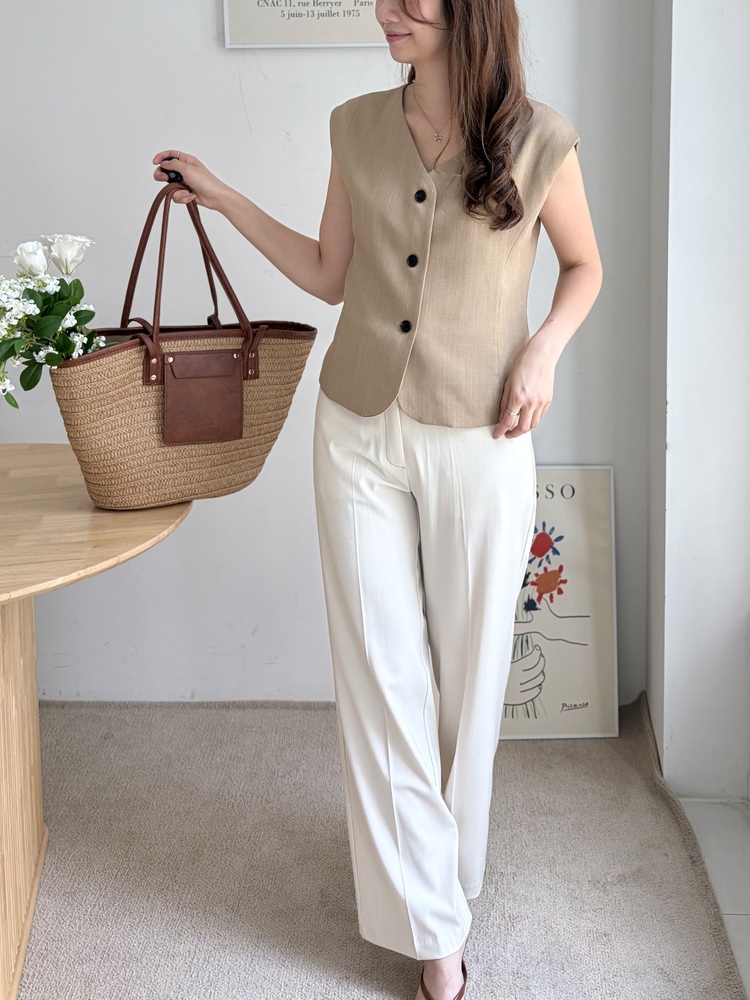 Topstitched Cooling Slacks (Ivory)
