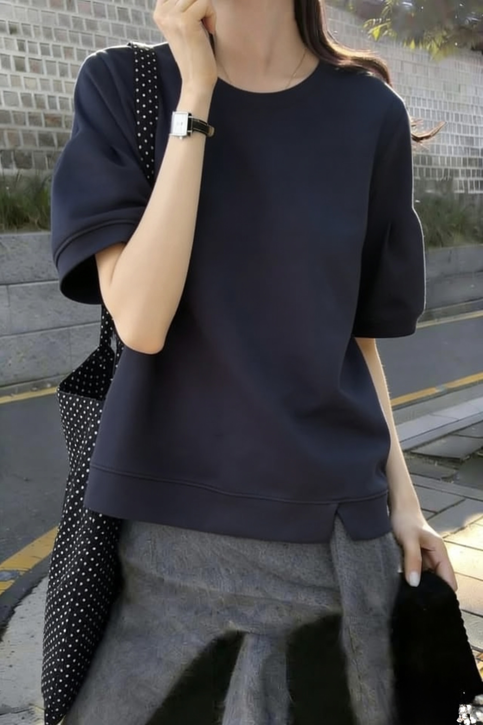 混棉泡袖淨色 Top 