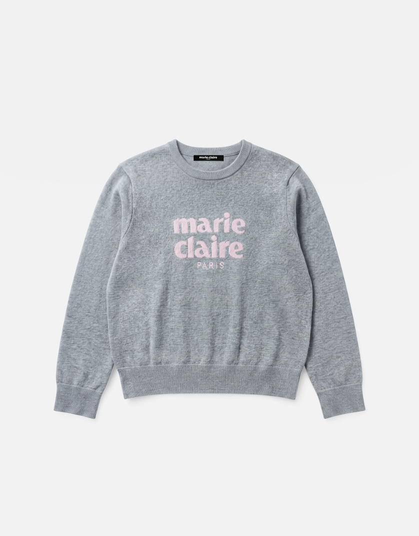 Marie Claire Essential Logo Jacquard Wool Round Knit 