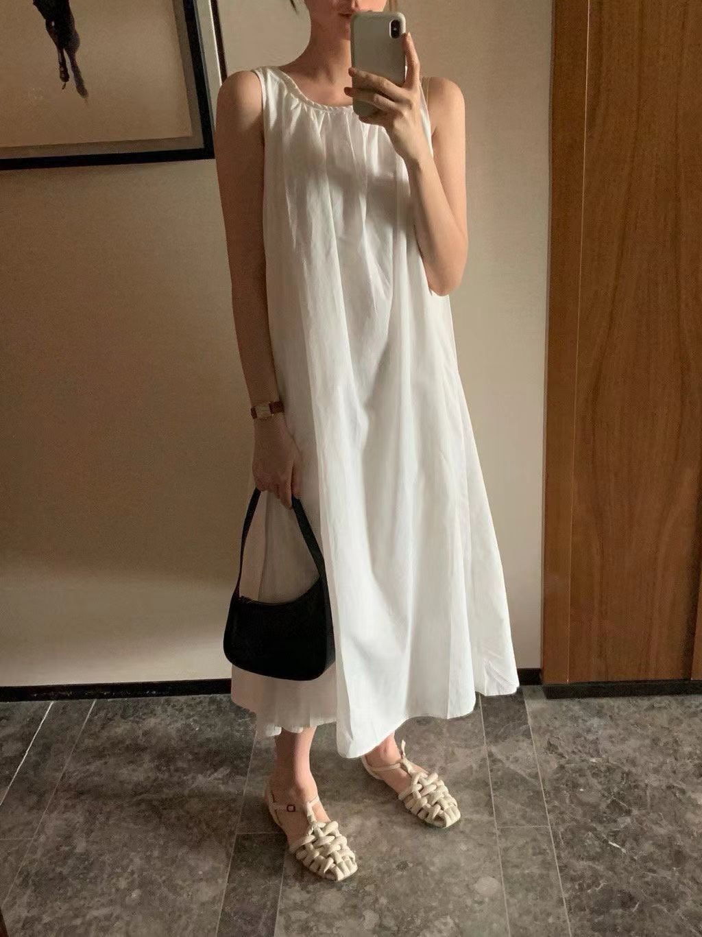 Cotton shirring sleeveless dress #op16