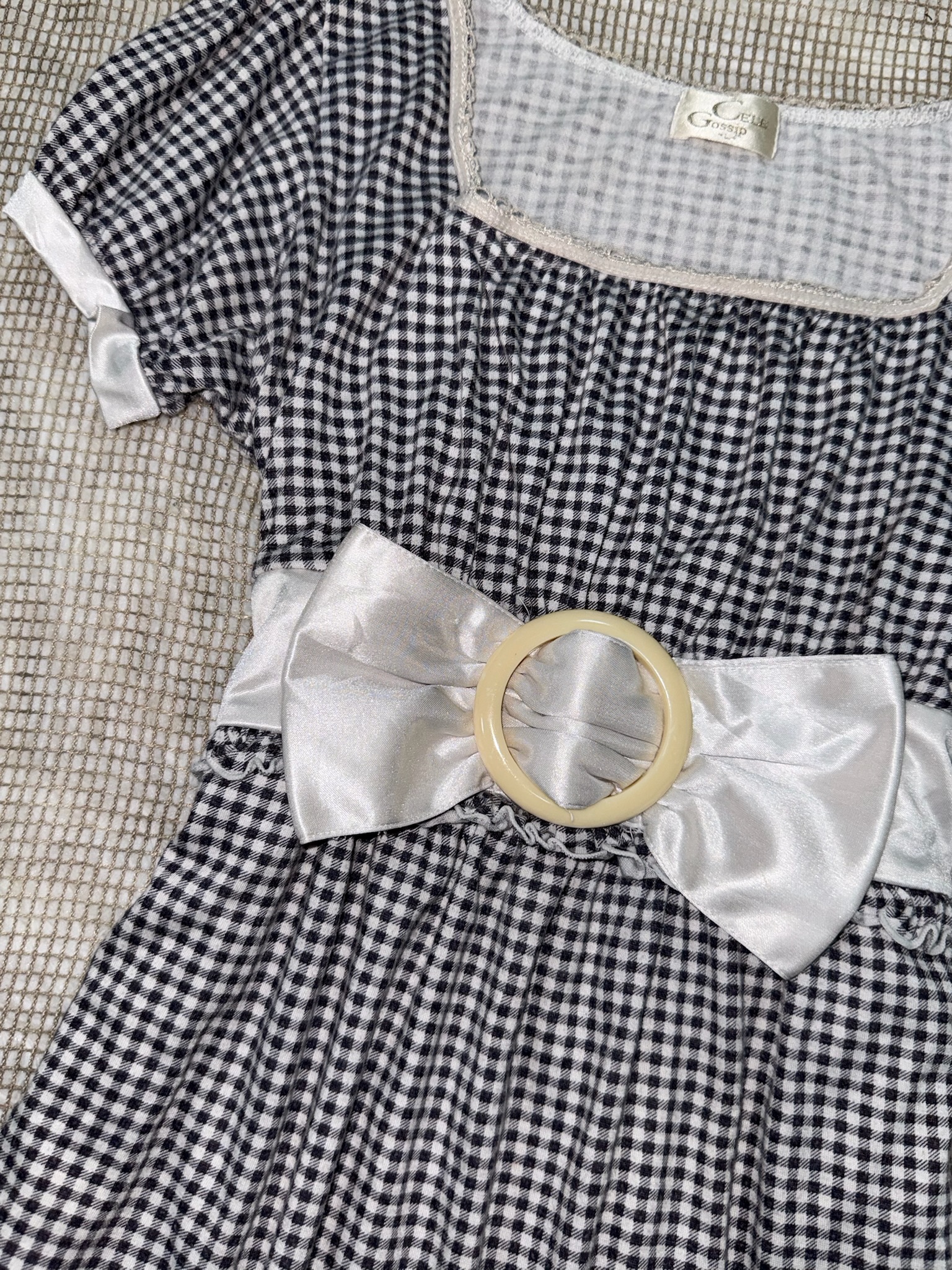 Gingham Puff Sleeve Tunics with Waist Bow