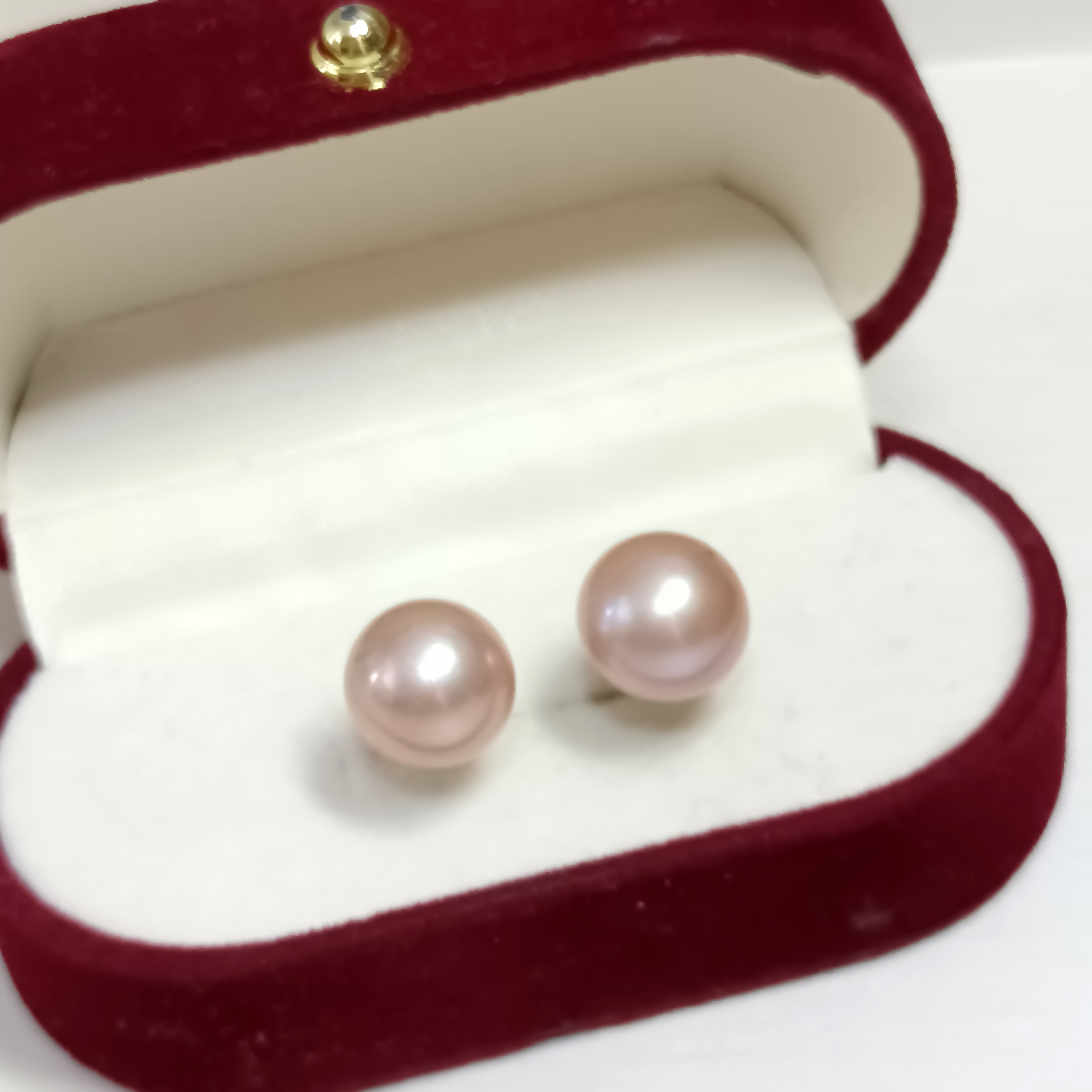 特價品‼️正圓強光愛迪生粉藕色珍珠925銀針耳釘