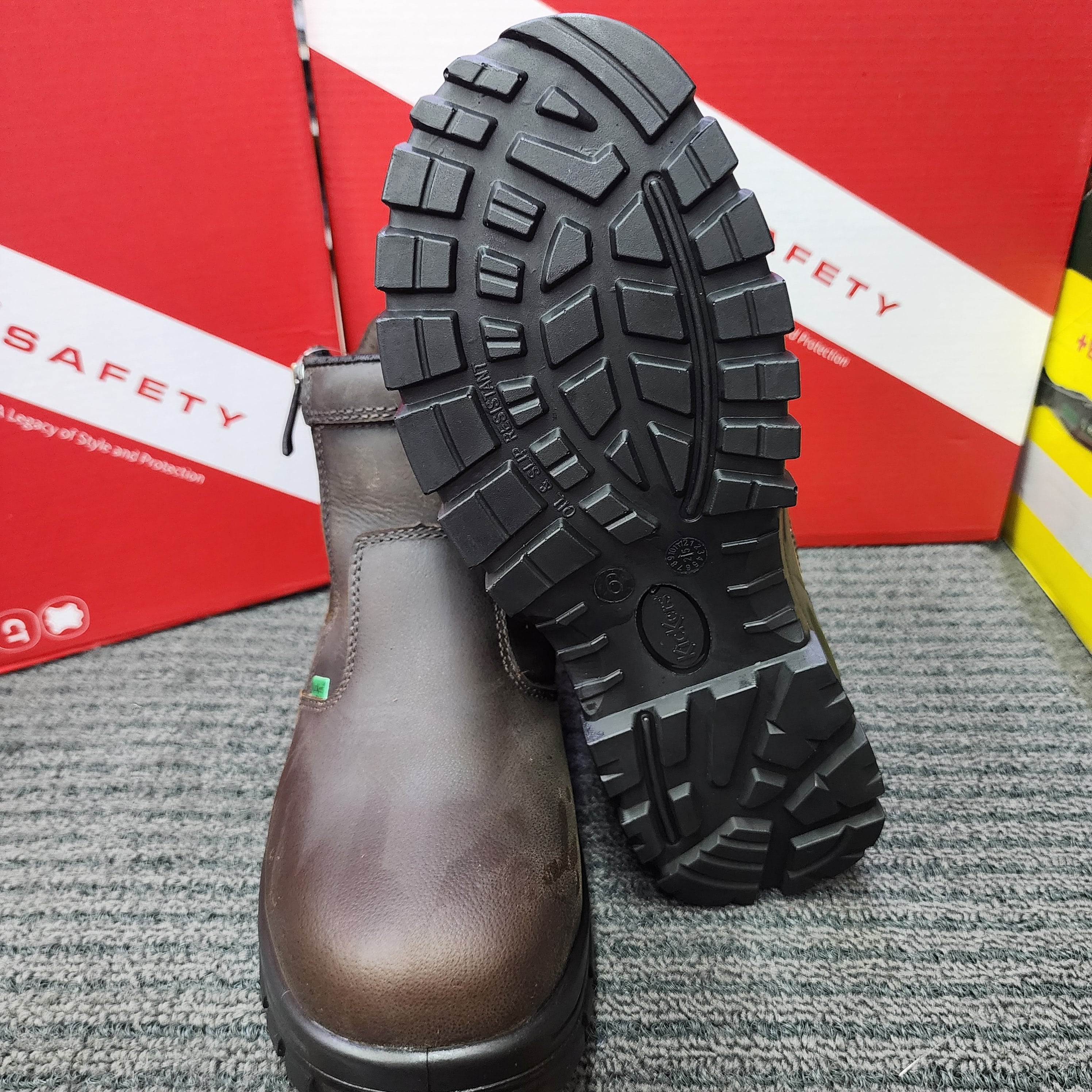 KicKers Safety Shoes 3068 Double Zip Full leather ESD Waterproof Brown Black Kasut Keselamatan