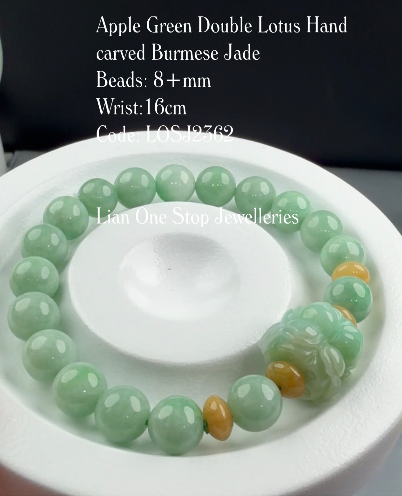 Code: LOSJ2362 Apple Green Double Lotus Hand carved Myanmar Jade  