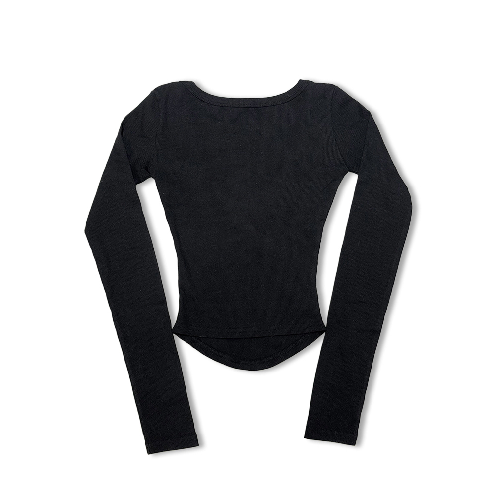 Ribbed Scoop Neck Long Sleeve