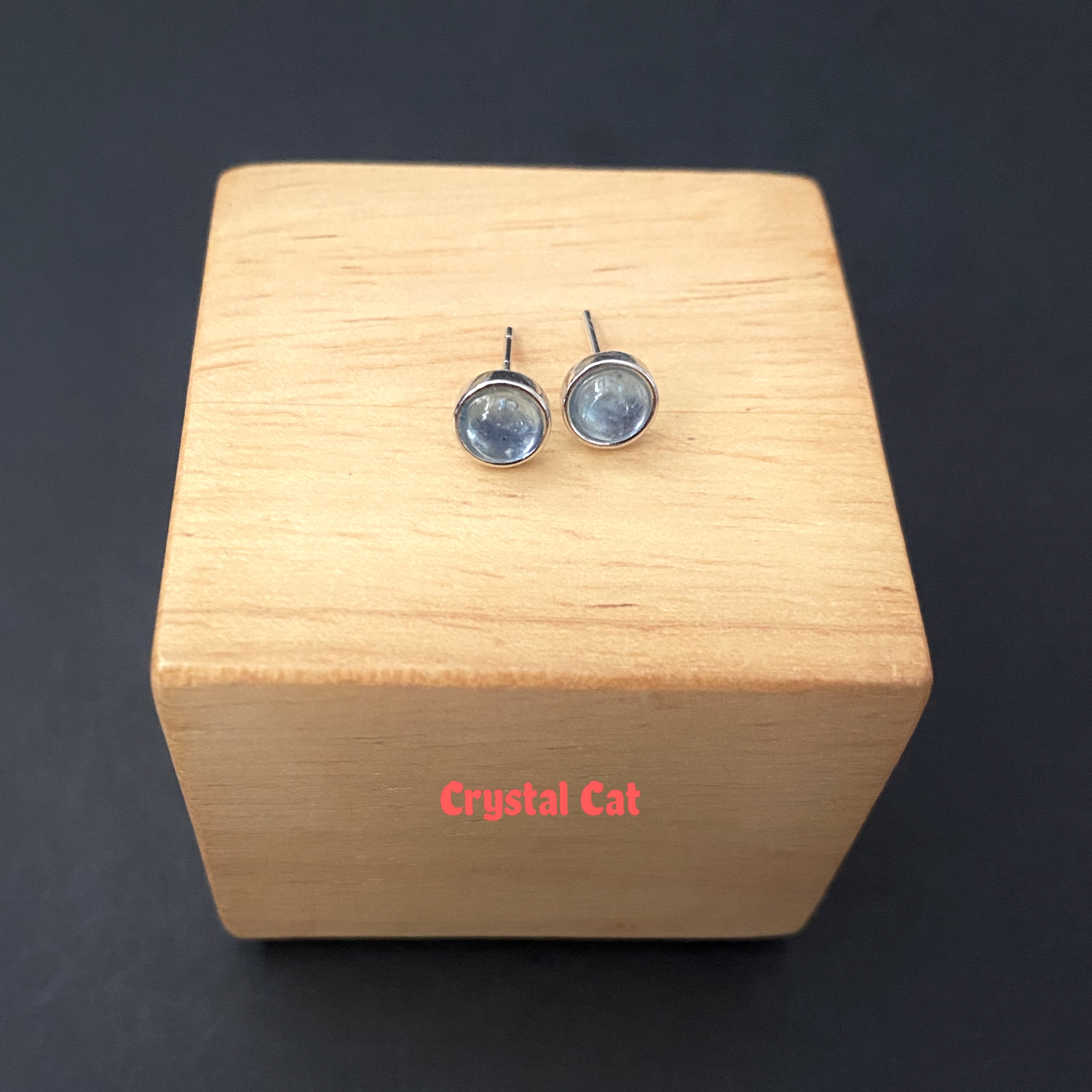 海藍寶925純銀耳釘 6.5mm