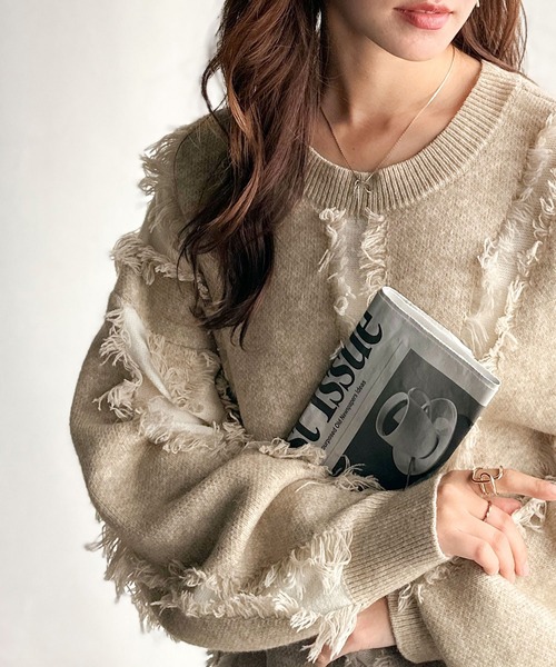 不規則流蘇拼色針織上衣【JT019】