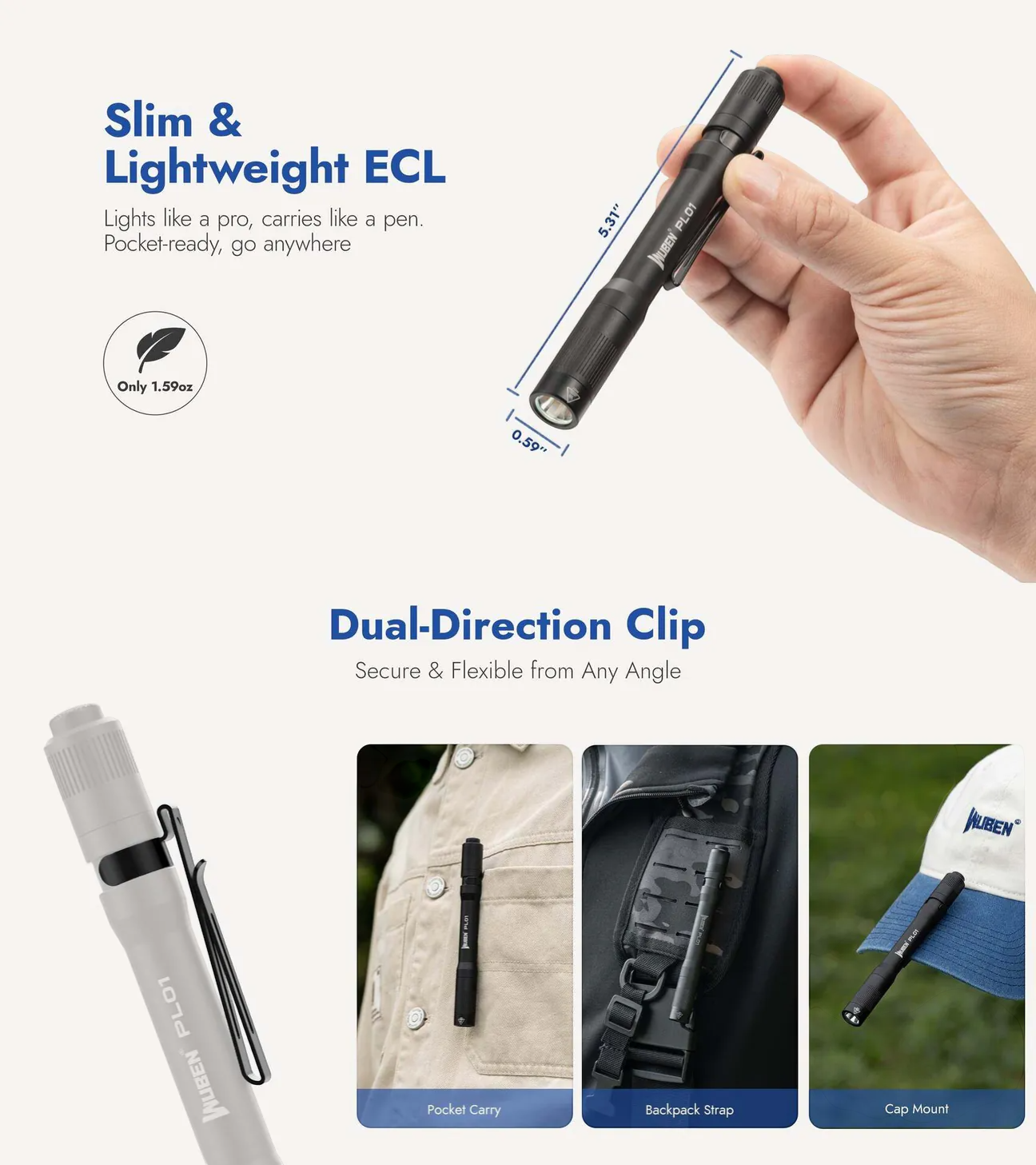 Wuben PL01 輕量級 USB-C 充電式醫療筆燈