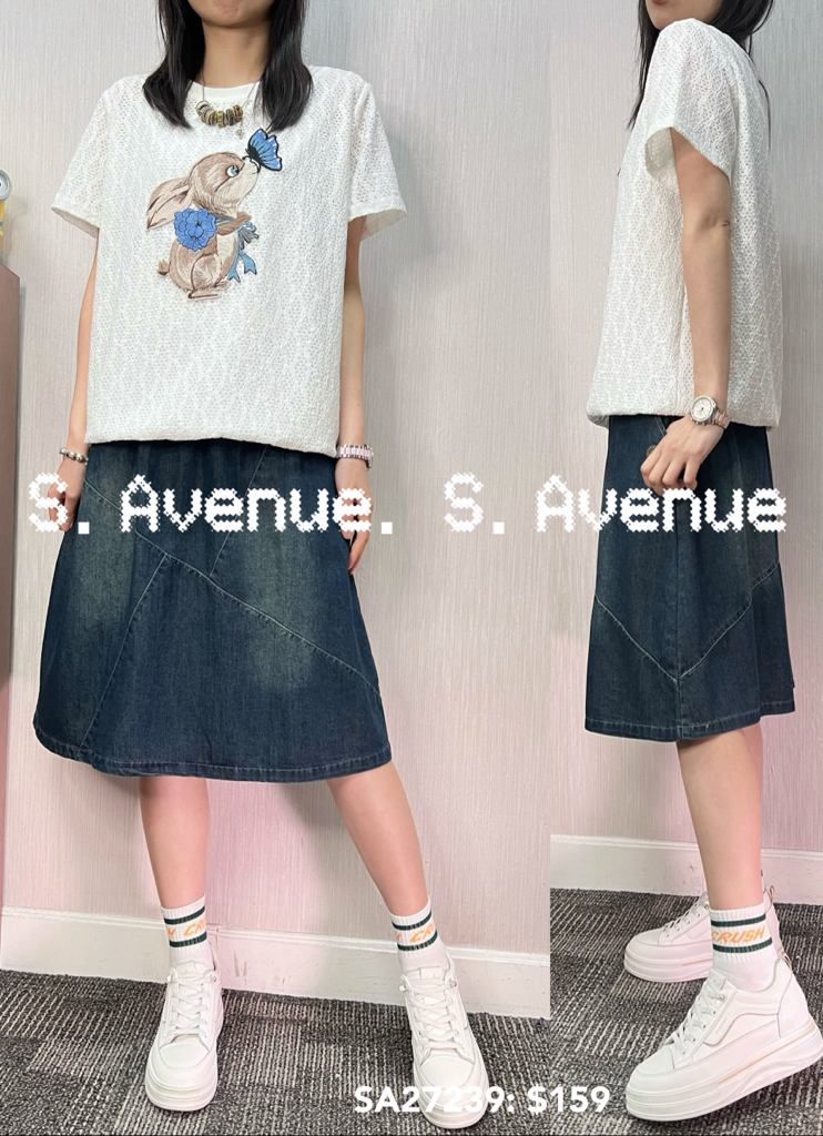 SA27239: 短袖lace繡可愛兔仔top