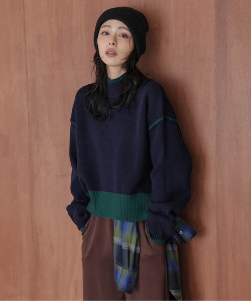 雙面撞色高領針織上衣【JT023】 