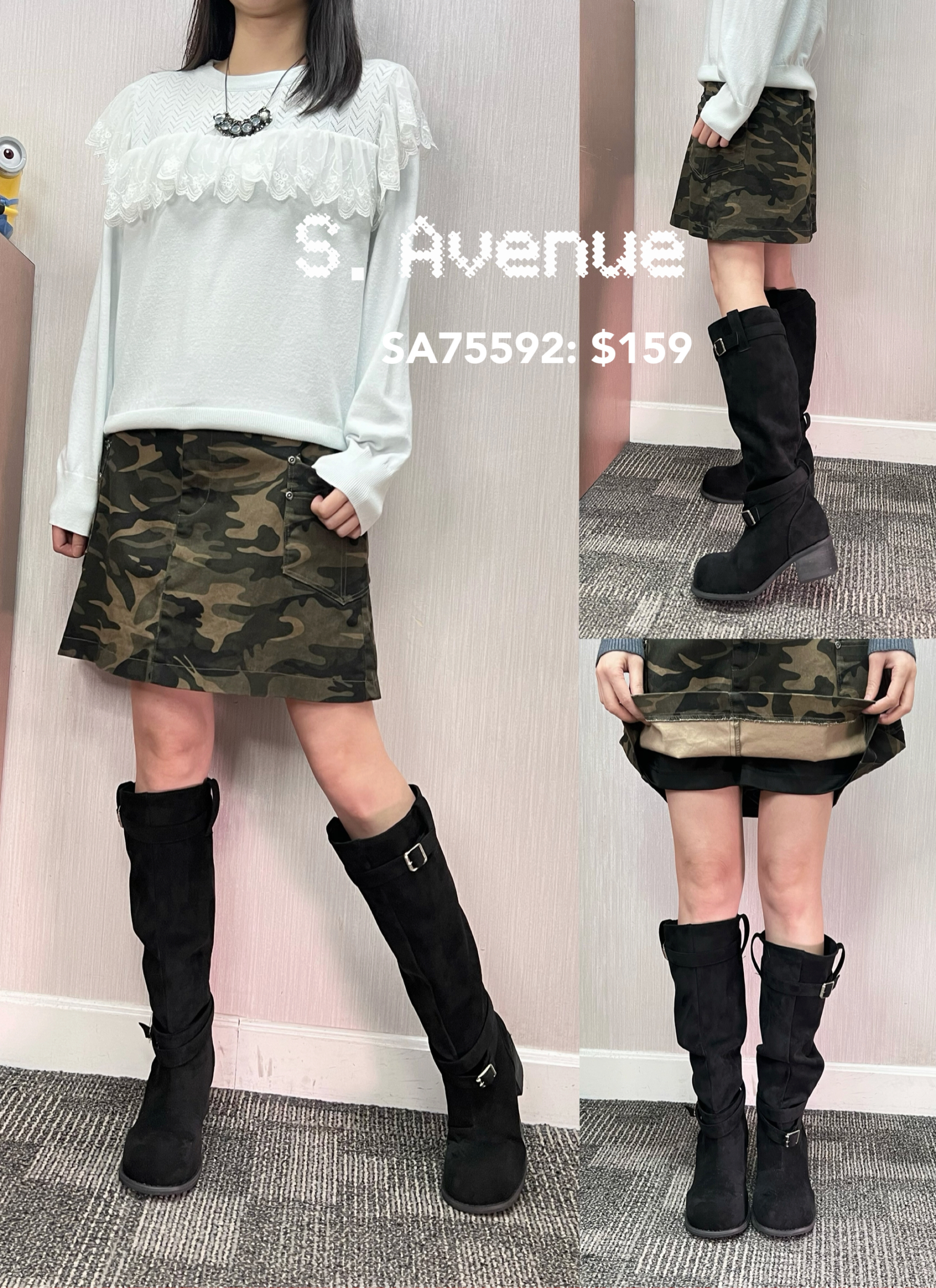 SA75592: 前有鈕拉錬後橡筋側方袋A cut短裙