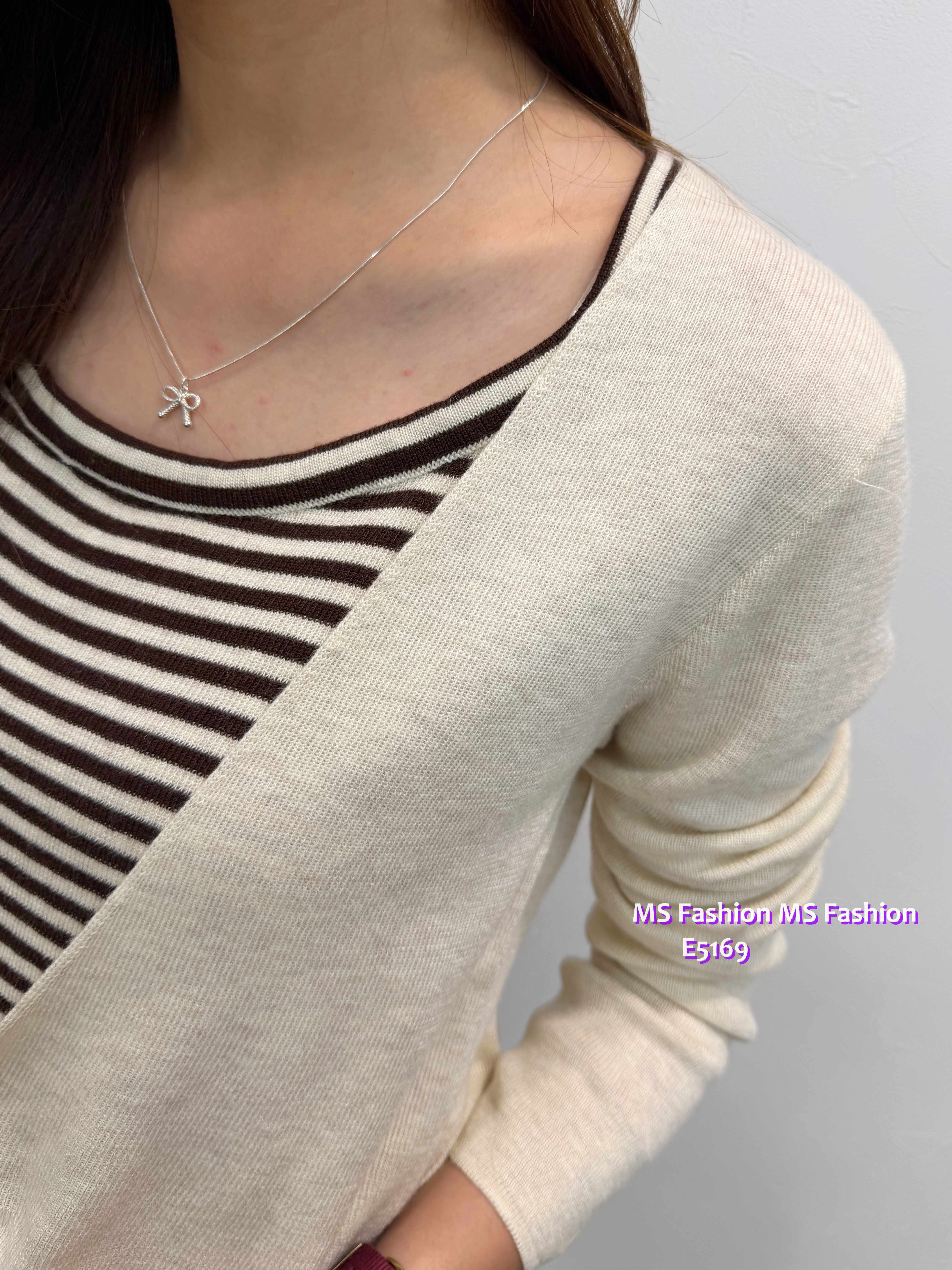 E5169 假兩件橫間top