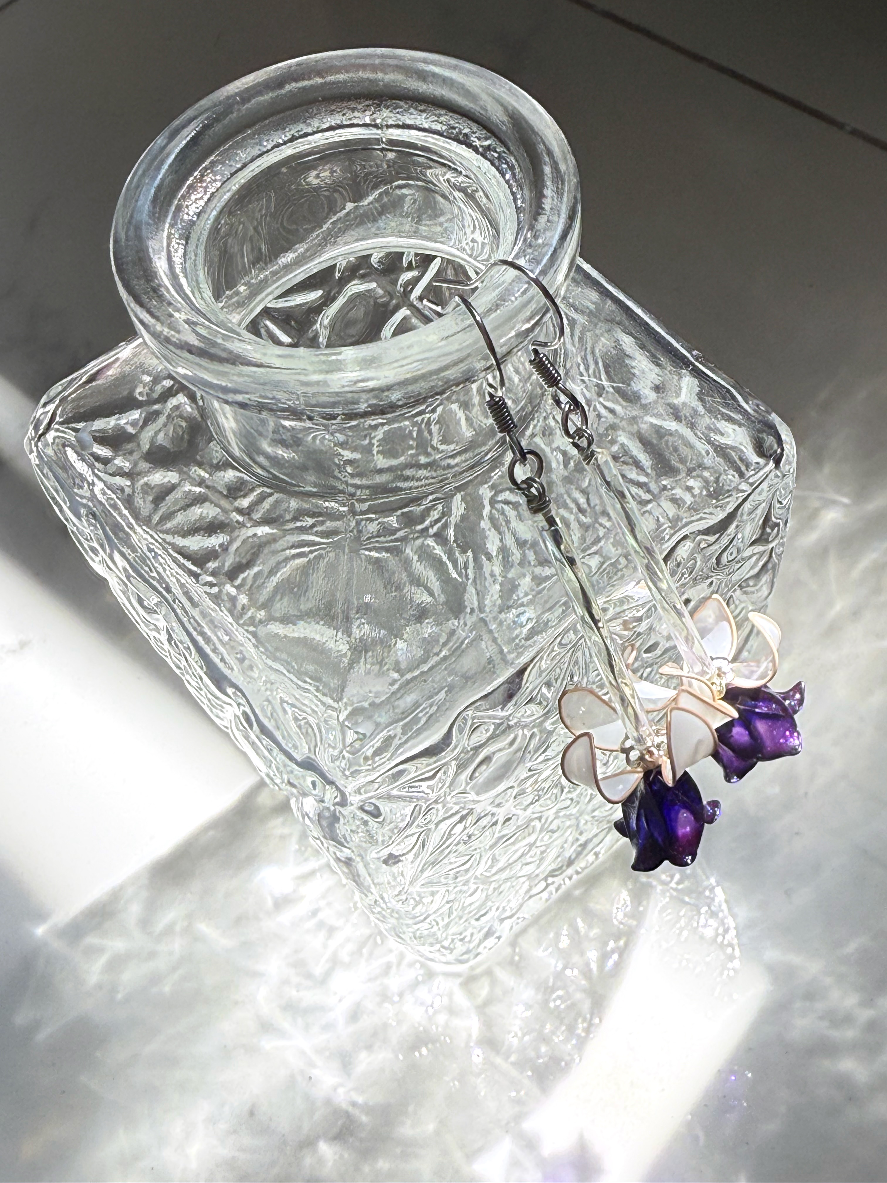 水晶花手作耳環・銅線花飾物｜吊鐘花｜@輕花作樂
