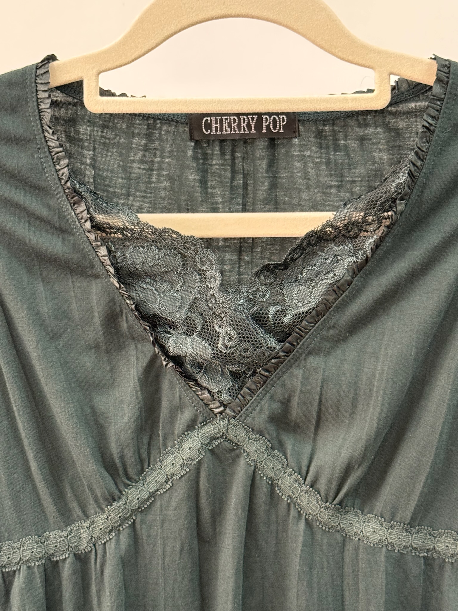 Dark Green Lace Trim Tank Top